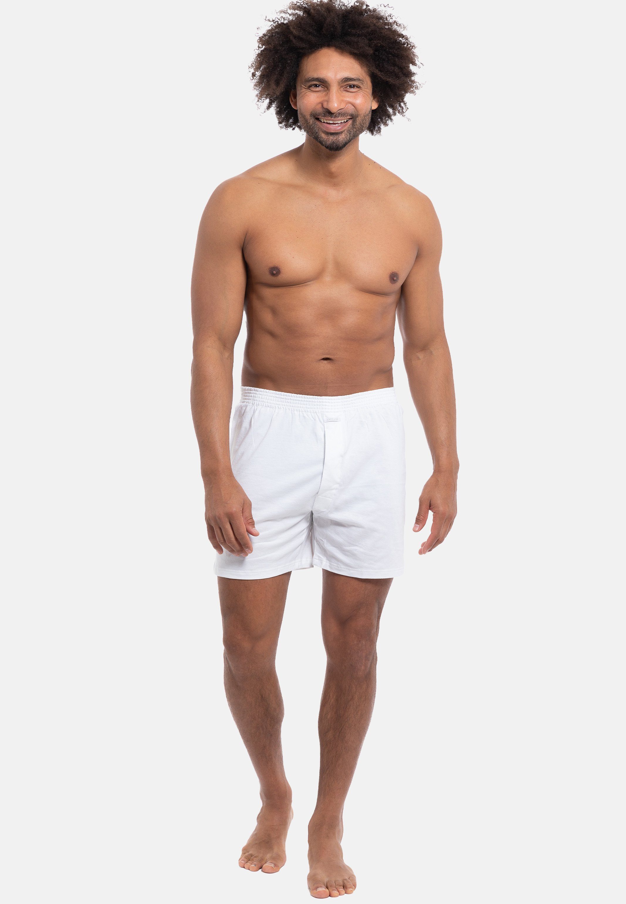Ammann Boxershorts 2er Pack Basic Mit Boxershort - Weiß - Baumwolle Eingriff 2-St) mit - Schnitt Shorts (Spar-Set, lockerem