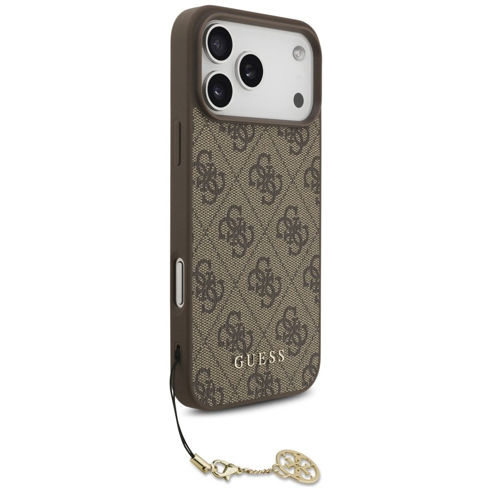 Guess Handyhülle Case iPhone 17 Pro Max MagSafe Kunstleder braun mit Kette goldfarbig 6,9 Zoll, Kantenschutz