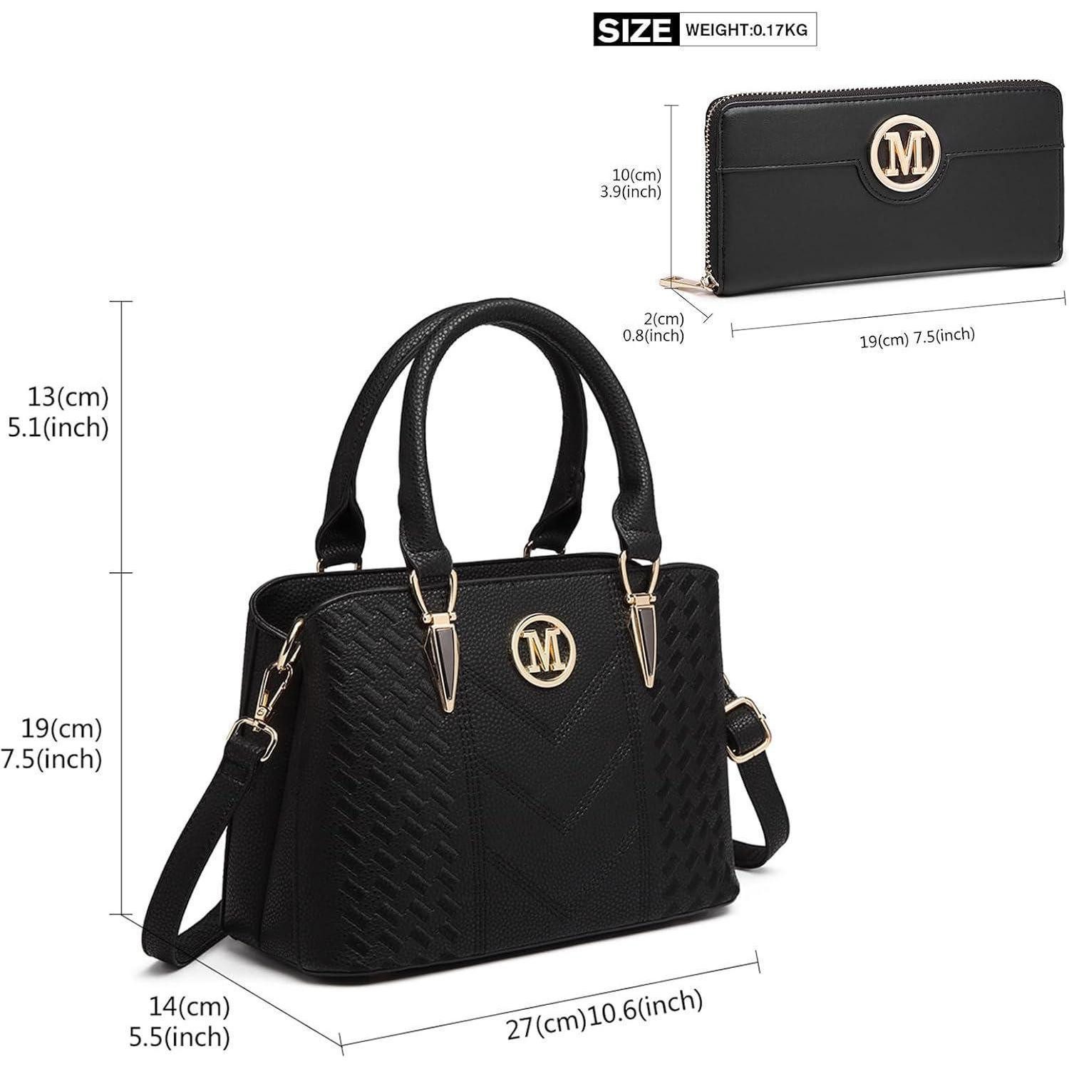 LuxusKollektion Handtasche Handtasche Damen PU Leder Lychee Muster 2-1 Schwarz mit Geldbörse – Bild 5 von 5