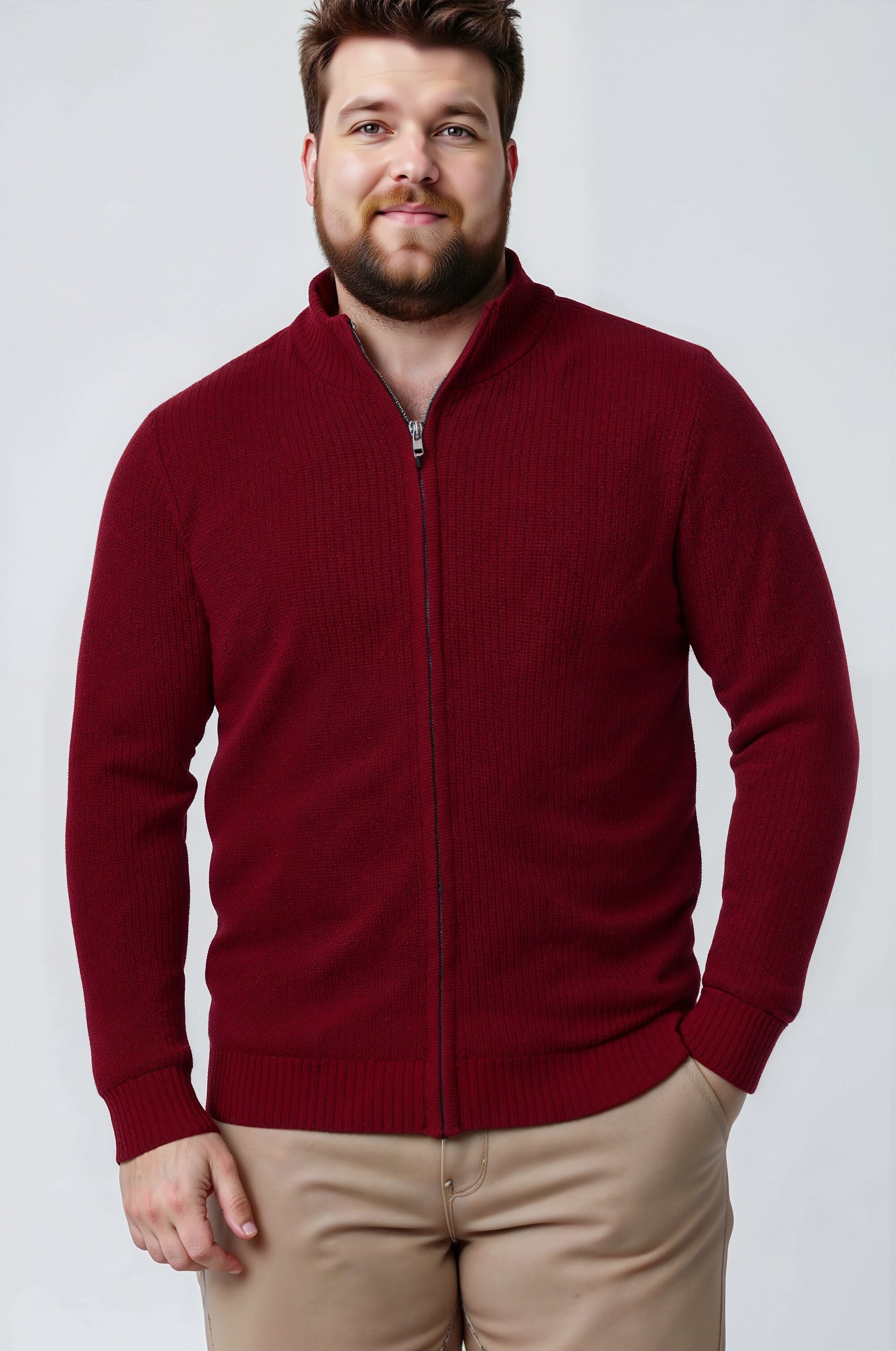 Men Plus Poloshirt Strickjacke Stehkragen Zipper