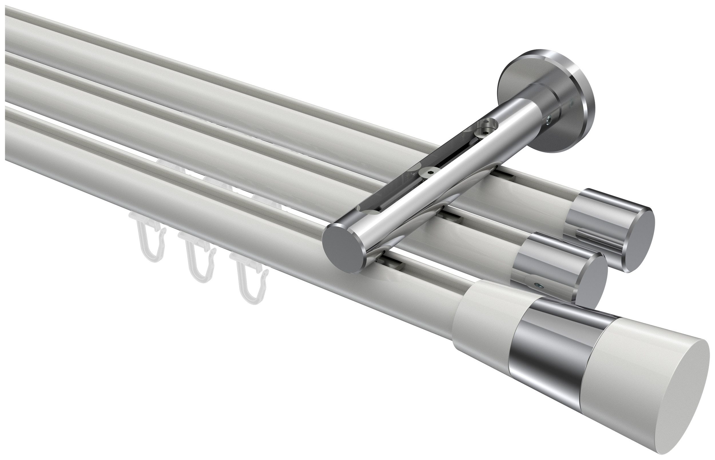 INTERDECO Innenlaufschiene Siteno Tanara, Ø 20 mm, 3-läufig, Fixmaß, kürzbar, Wandmontage, Aluminium, Weiß / Chrom / Bicolor