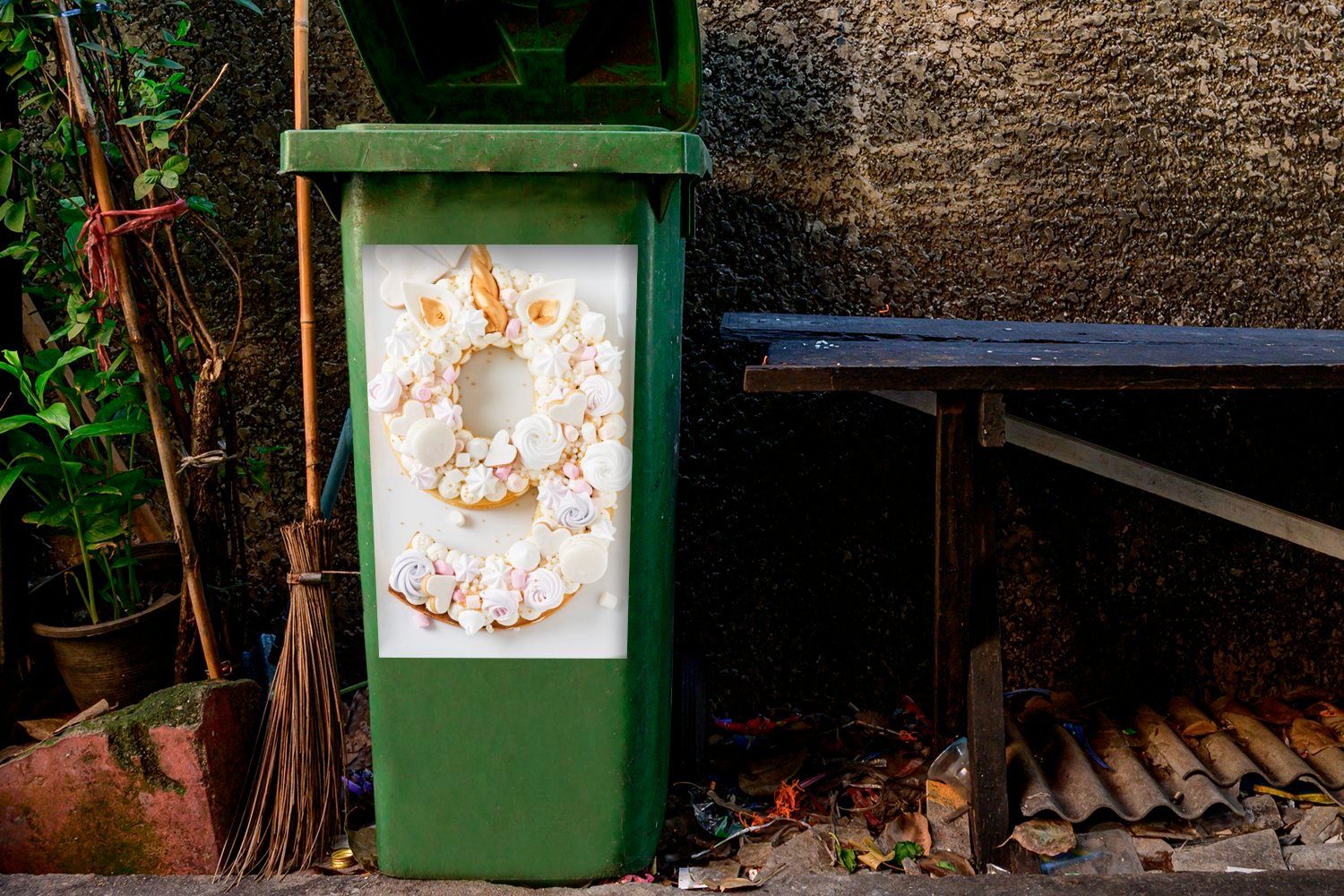 Zahl Mülleimer-aufkleber, 9 mit Sticker, Wandsticker Mülltonne, St), Einhorntorte der MuchoWow Abfalbehälter (1 Container,