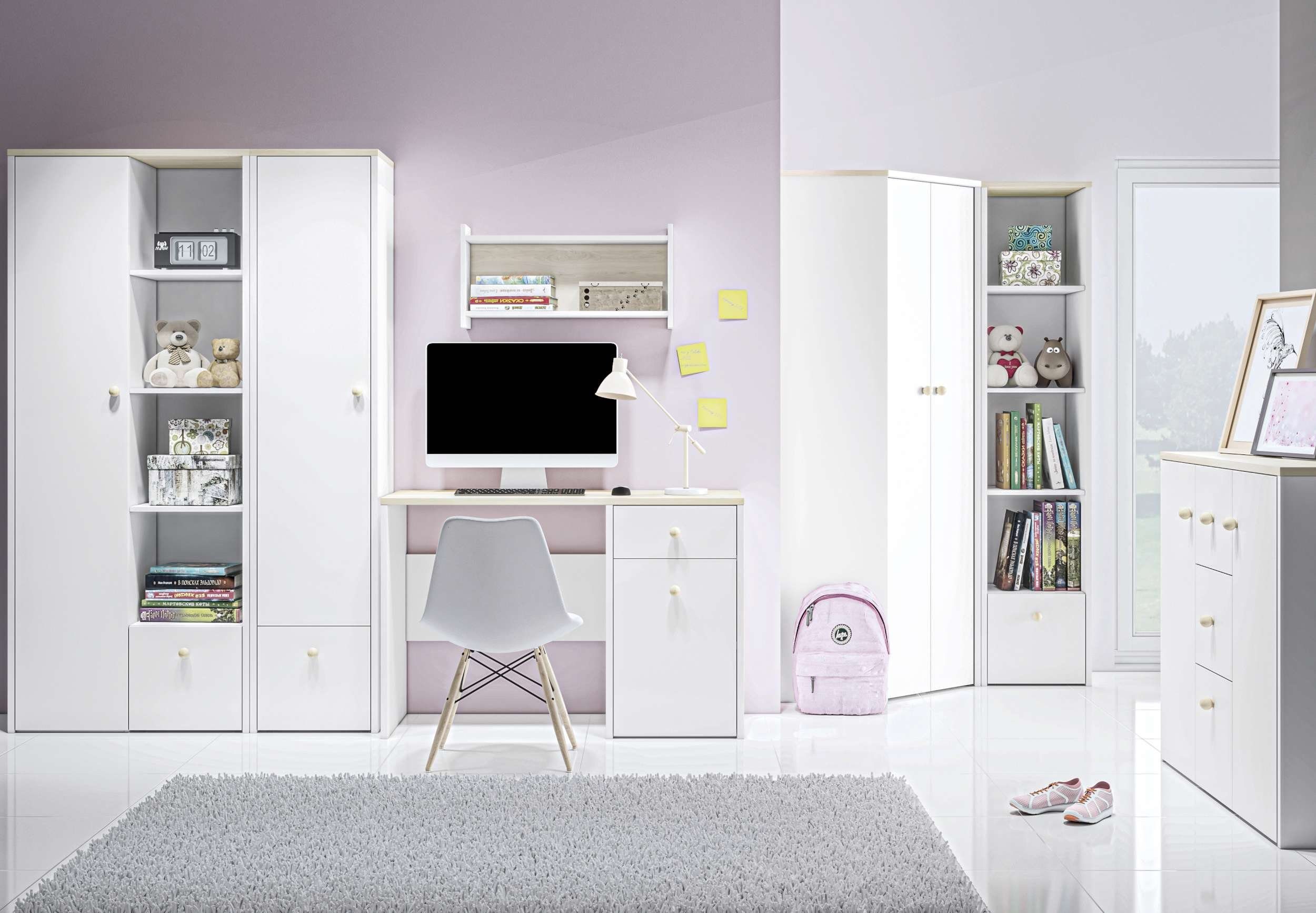 Stylefy Kinderkleiderschrank Molli II Buche Weiß Fjord