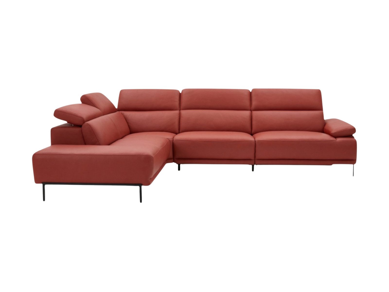 Villa Möbel Ecksofa Fiesta, L-Form 1 Teile, Echtleder-Ecksofa mit Kopfteilverstellung fürs Wohnzimmer