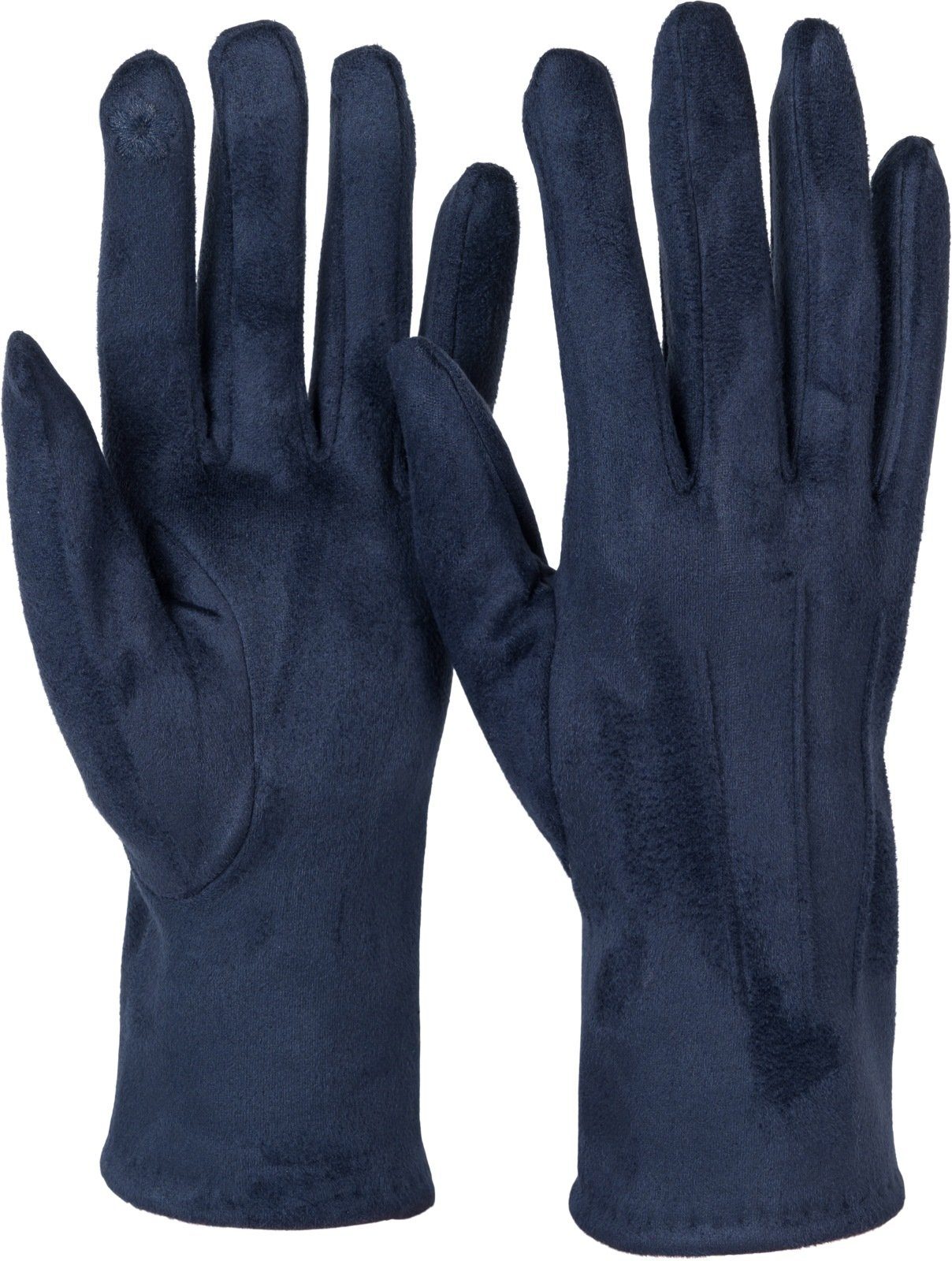 styleBREAKER Fleecehandschuhe Einfarbige Touchscreen Handschuhe Ziernähte Dunkelblau