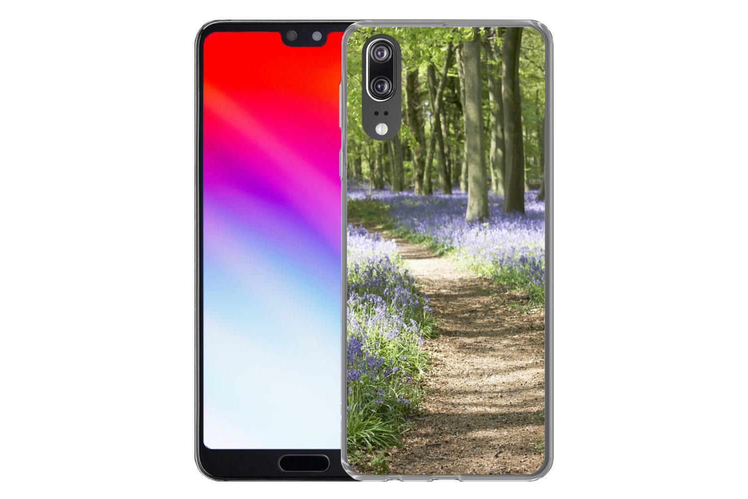 MuchoWow Handyhülle für Huawei P20 Wald - Weg - Blumen - Lila - Grün - Natur, Handy Case, Silikon, Bumper Case Dünn
