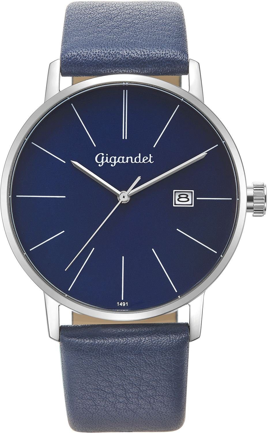 Gigandet Quarzuhr Herrenuhr, Armbanduhr, Businessuhr, 42mm, MINIMALISM G42-009, Mineralglas, Datumsanzeige, Lederband, 3bar/30m wasserfest