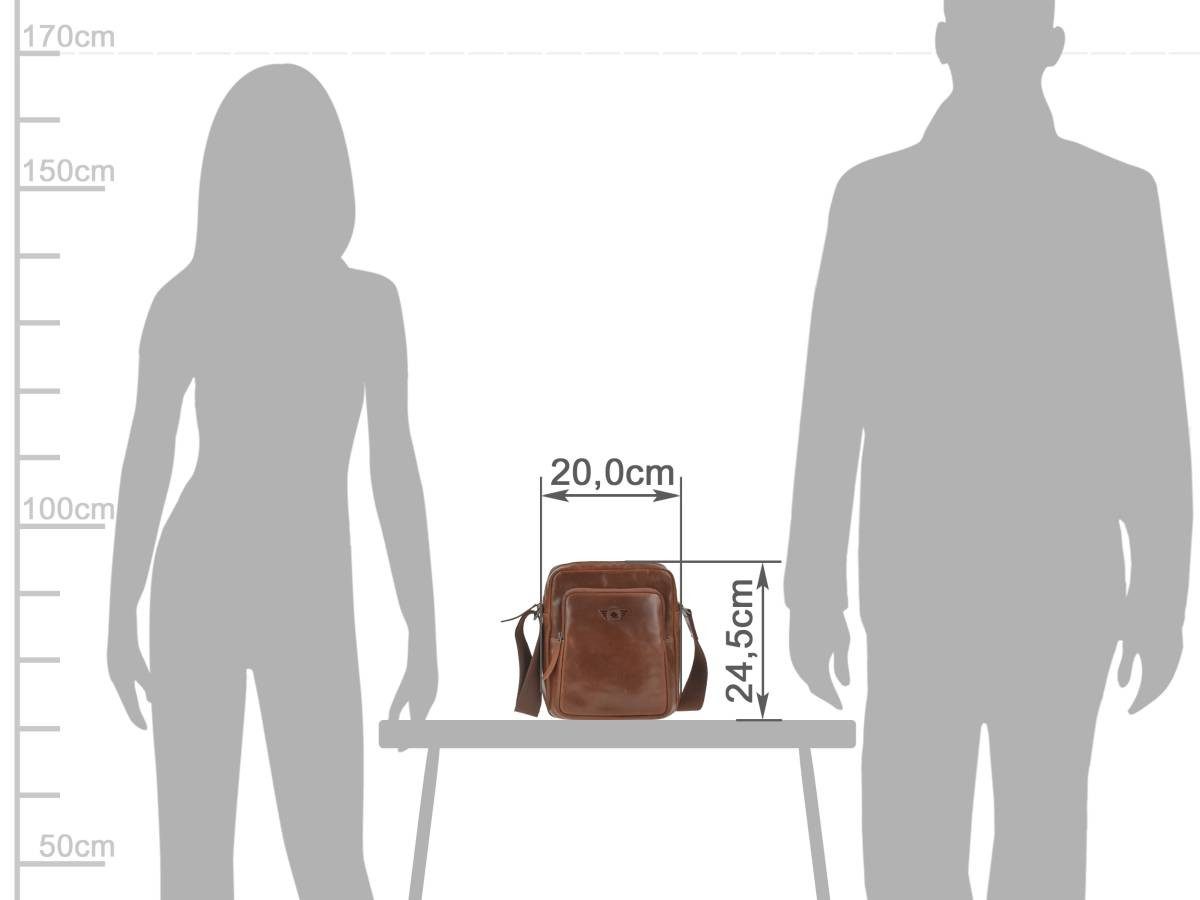 Greenburry Umhängetasche "Waxy Vintage" Schultertasche für Damen und Herren 20x24cm, kompaktes Format mit vielen Fächern und 150cm Schultergurt