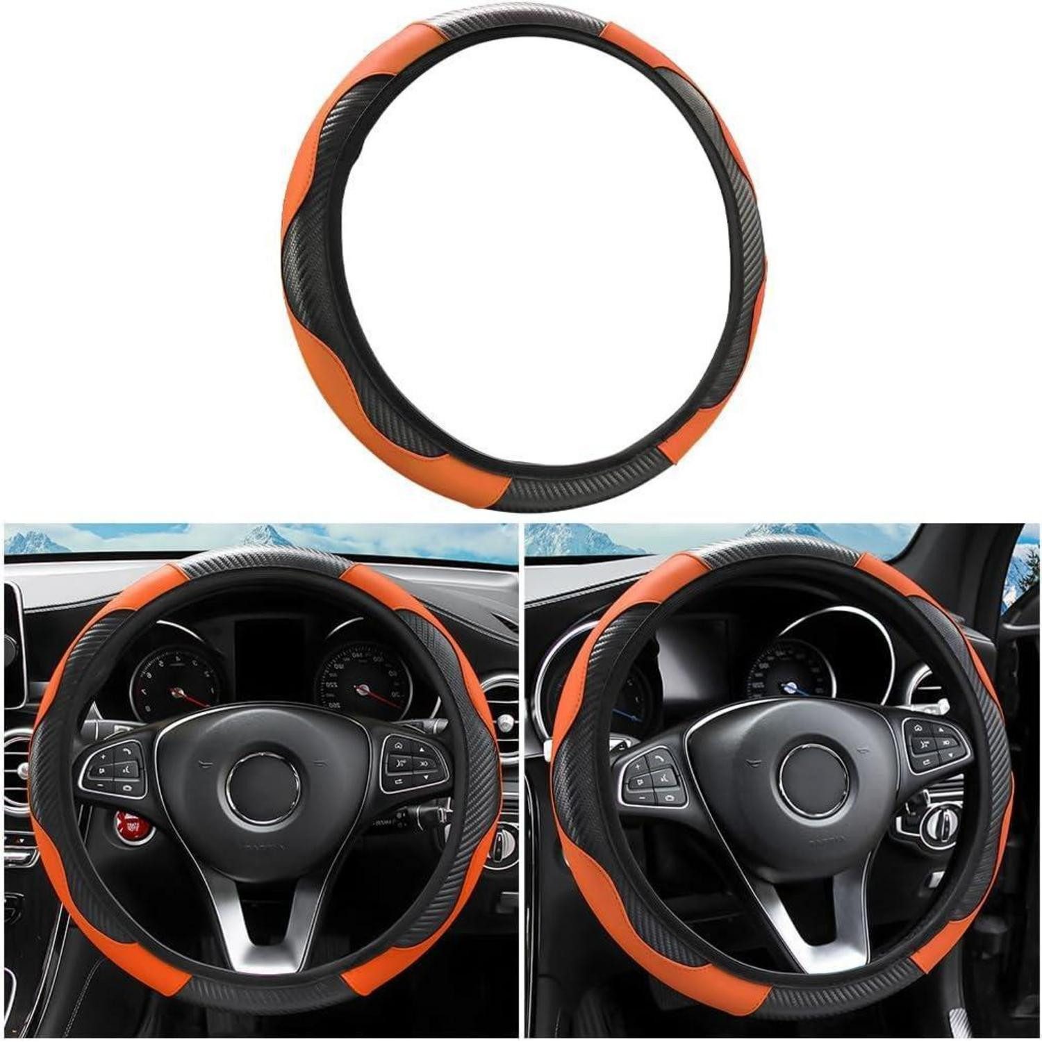 LuxusKollektion Lenkradbezug Lenkradbezug Universal Mikrofaser Leder 37 38 cm rutschfest Orange