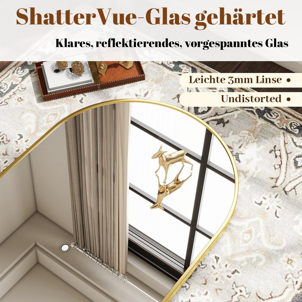 BEAUTYPEAK Standspiegel Bogenspiegel mit Alu-Rahmen (Wandspiegel erhältlich, verstärktes Glas, HD-Spiegelung) – Bild 4 von 5