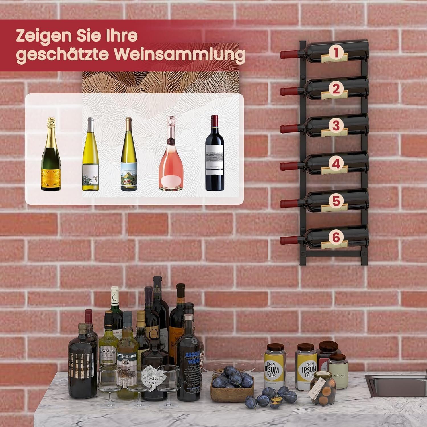 KOMFOTTEU Weinregal Wand-Weinregal, hängendes Flaschenregal, Schwarz – Bild 2 von 5