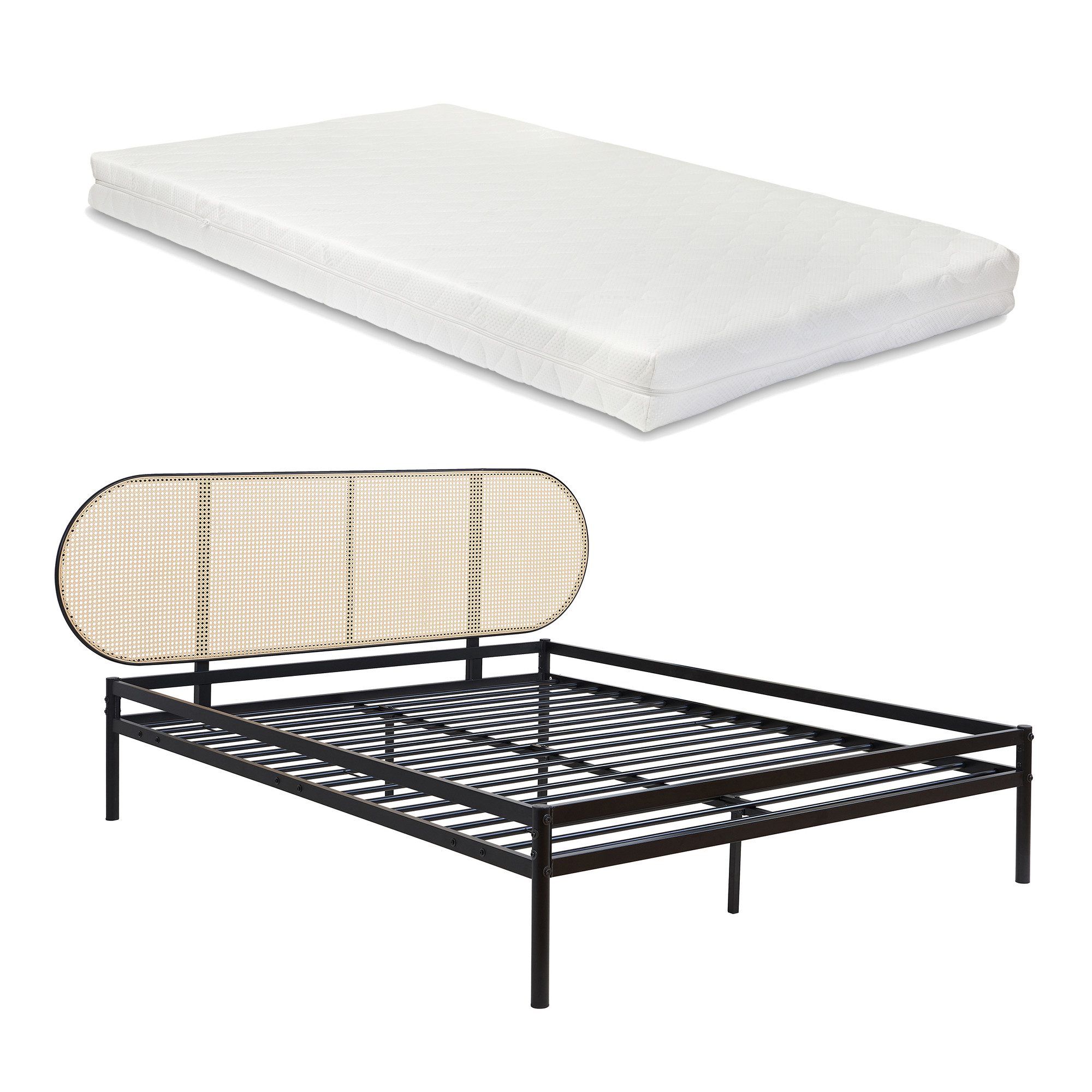 en.casa Metallbett, mit Matratze »Linköping« mit ovalem Kopfteil 160x200 cm günstig online kaufen