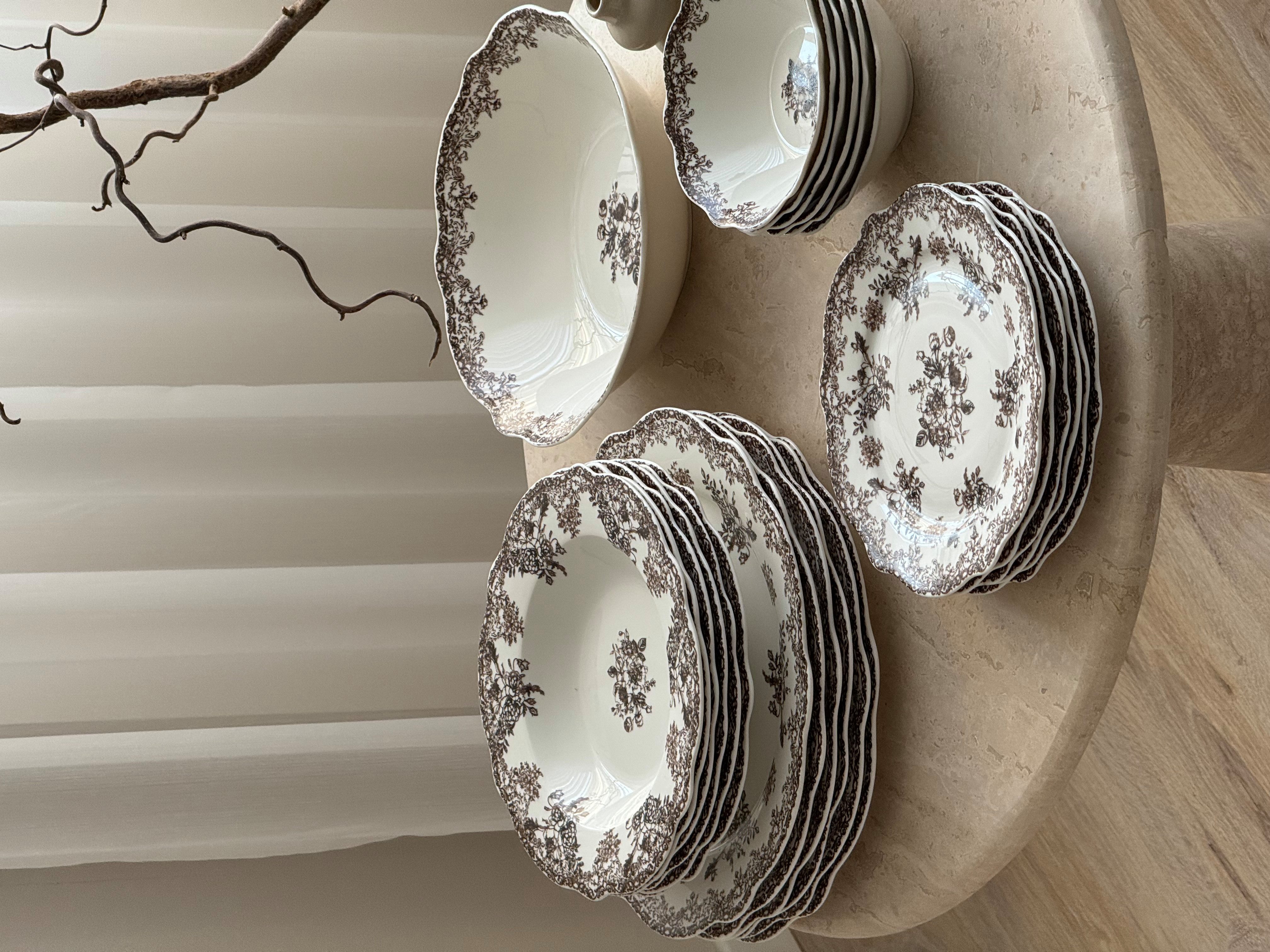 EKA Geschirr-Set Vintage Brown Teller (25-tlg), Porzellan