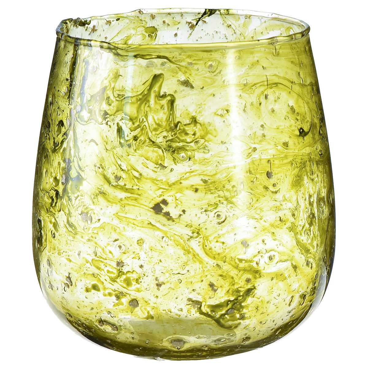 Florists Products Tischvase Windlicht Glas Vintage Deko Gelbgrün Ø12cm H12,5cm Teelicht