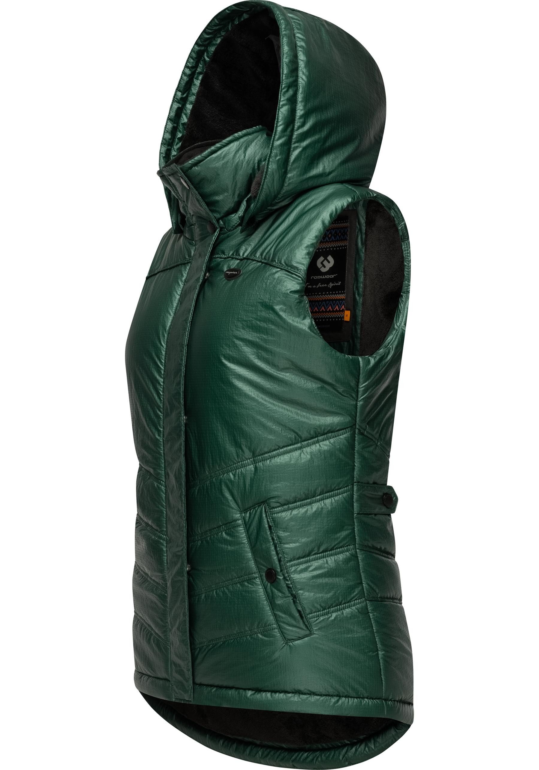 Ragwear Steppweste Hesty Bling Wasserdichte Outdoor-Weste mit abnehmbarer Kapuze