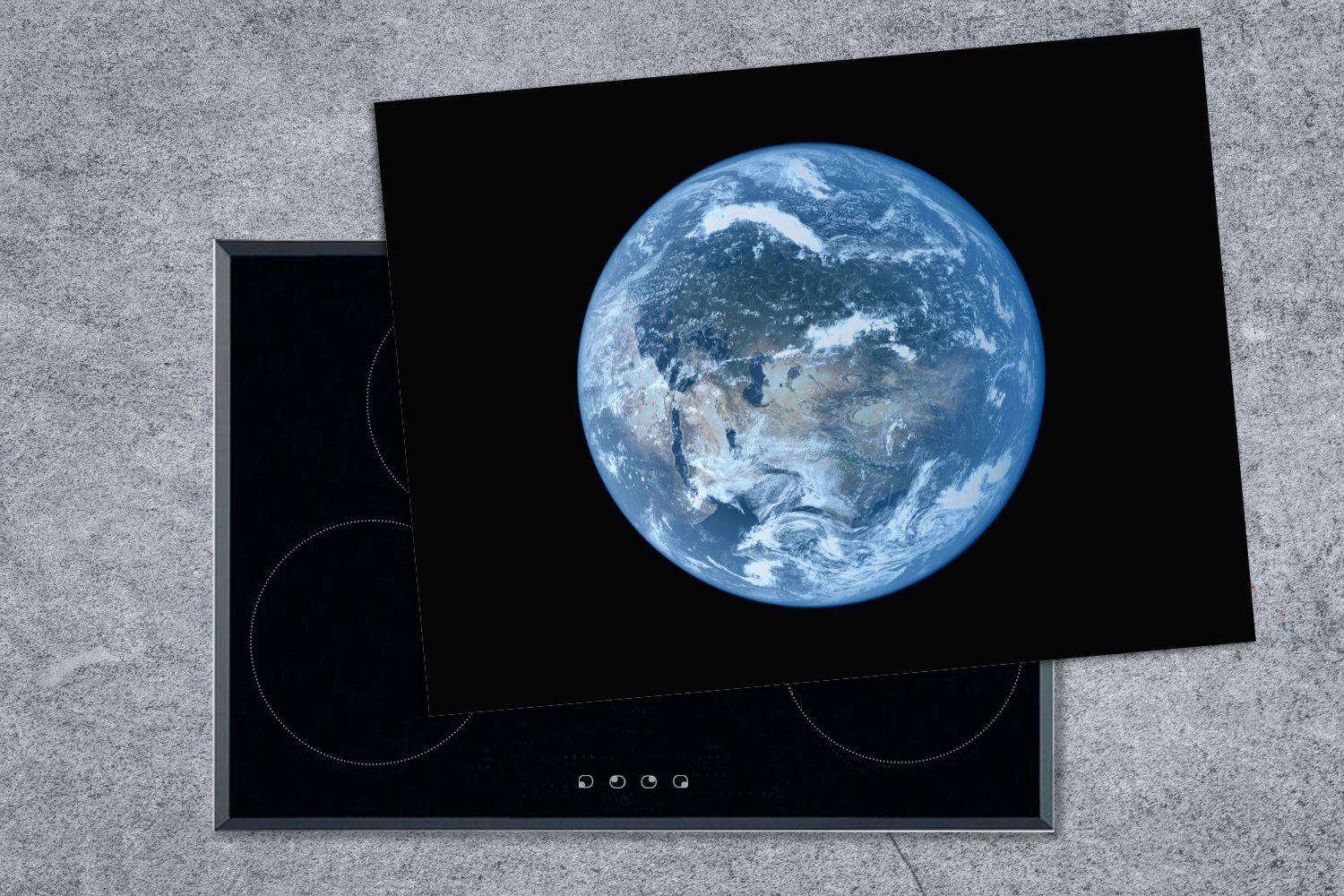 MuchoWow Herdblende-/Abdeckplatte Vinyl, hellblauen einer nutzbar, Arbeitsfläche Satellitenbild cm, tlg), Ceranfeldabdeckung Erde, Mobile 70x52 (1