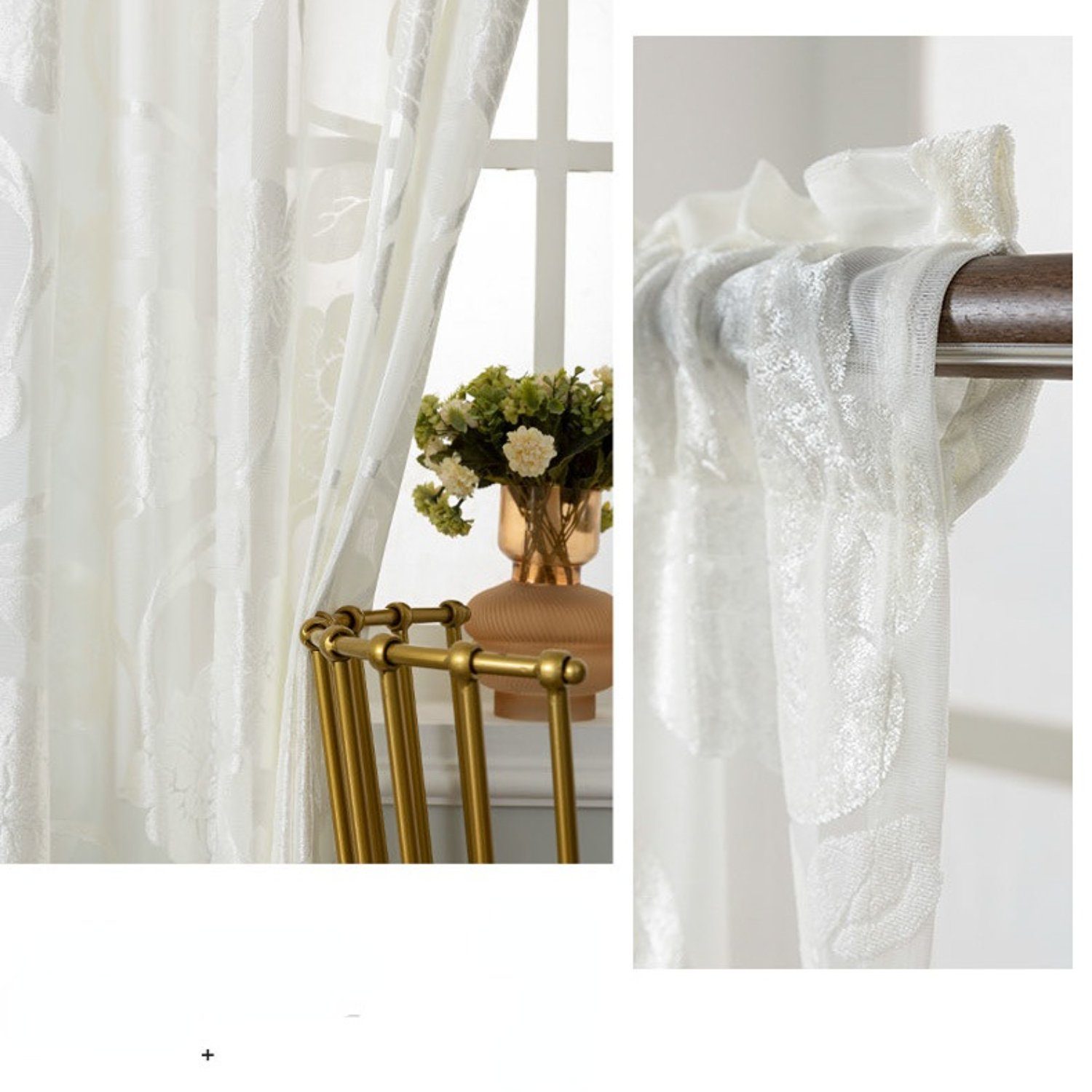 Gardine, HOMEIDEAS, (2 Weiß St), Lily halbtransparent, Stangendurchzug Muster polyester
