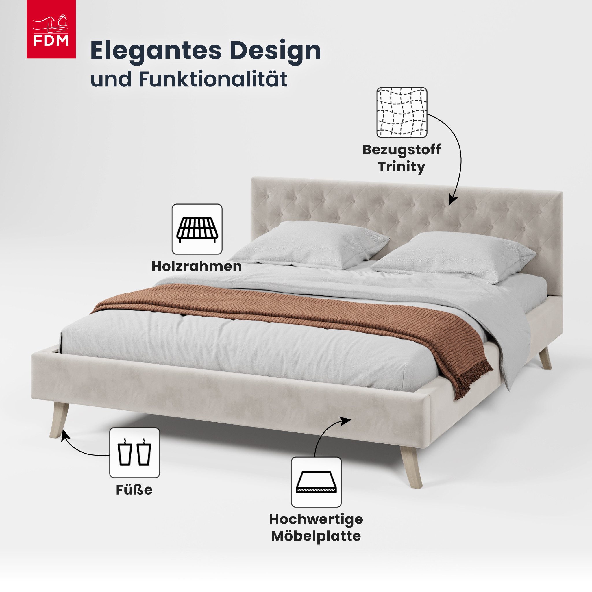 FDM Polsterbett ZUZA modern mit Bettkasten MADE IN EU - mit hochwertigem Velours Bezug (verfügbar 120x200 140x200 160x200 180x200cm, Bettrahmen, Bett, mit großen gepolsterten Kopfteil, ohne Matratze, Lattenrost aus Holz), ohne Matratze, Lattenrost aus Holz