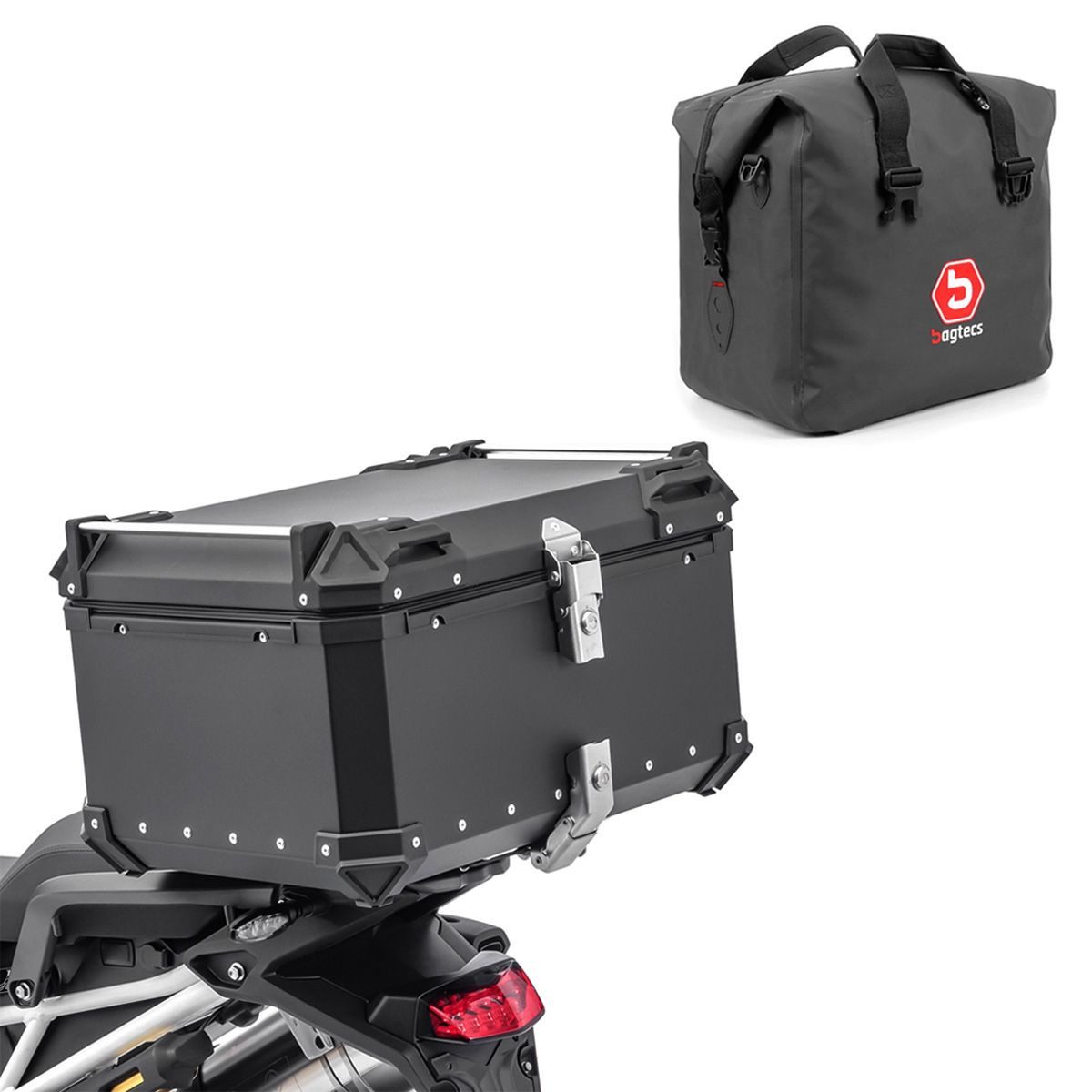 Bagtecs Topcase Set Motorrad Aluminium Topcase 65L + Innentasche Dry Bag passend für H