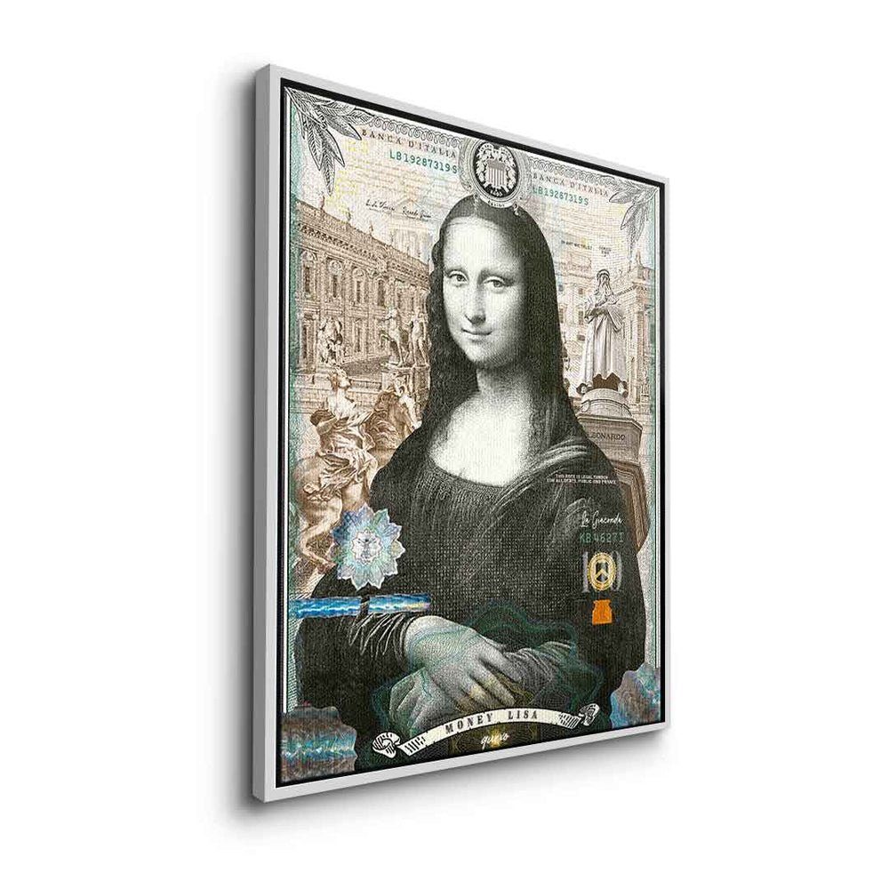 Art Leinwandbild, Pop Lisa Leinwandbild Money Mona Rahmen DOTCOMCANVAS® Lisa Porträt weißer