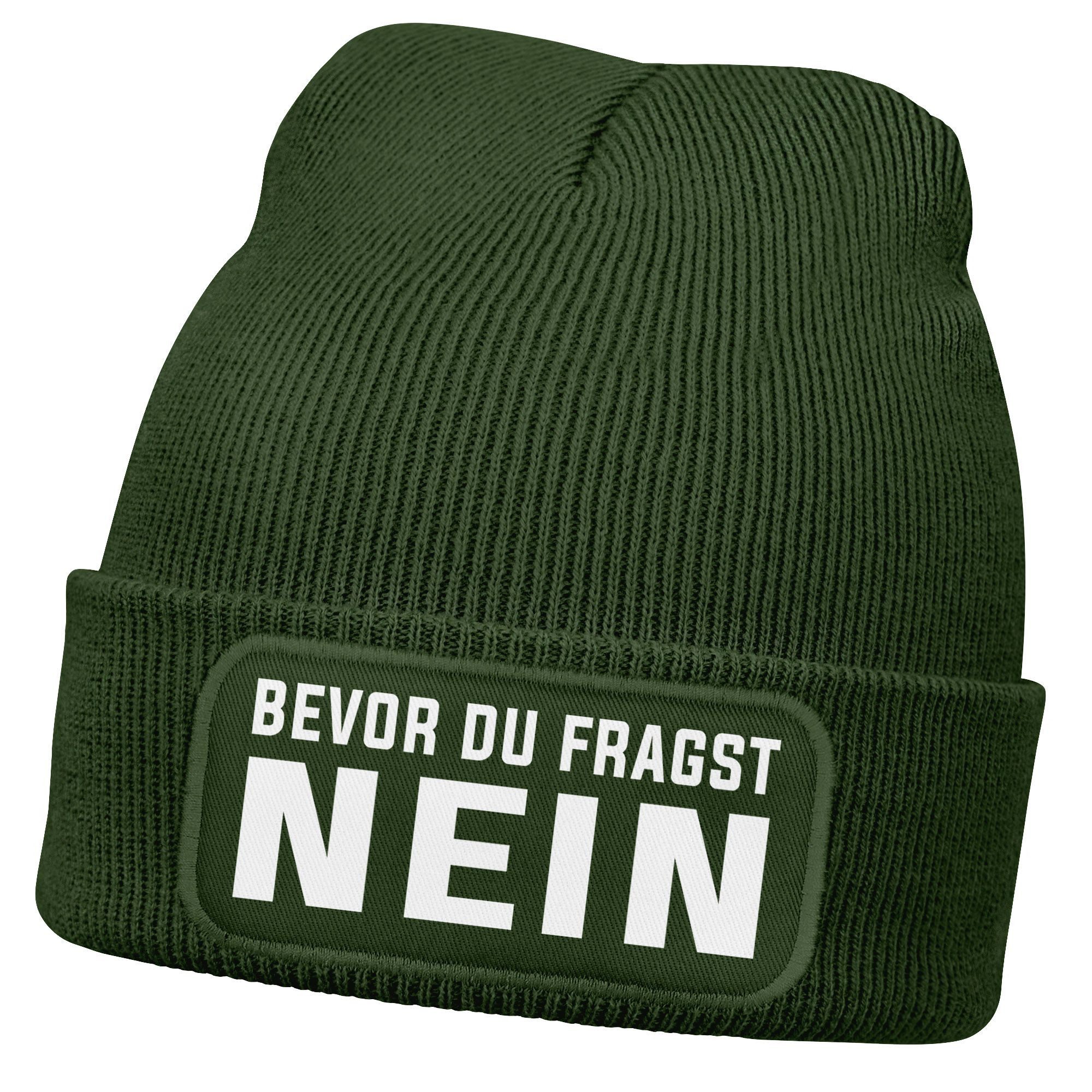 Strickmütze Damen Beanie Strickmütze mit Patch Spruch NEIN Aufdruck Lustig