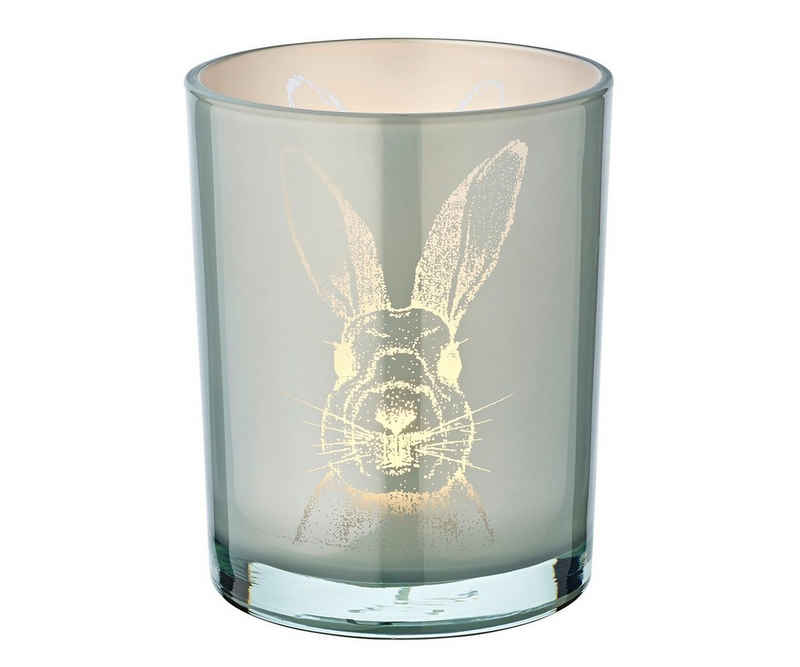 EDZARD Windlicht »Hase«, Windlicht, Kerzenglas mit Hasen-Motiv in Grau-Optik, Teelichtglas für Teelichter, Höhe 13 cm, Ø 10 cm
