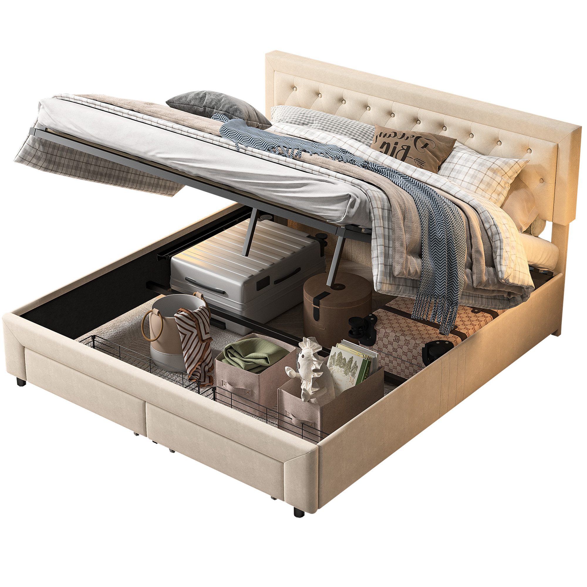 FUROKOY Polsterbett Boxspringbett Hydraulisches Doppelbett (Set, günstig online kaufen