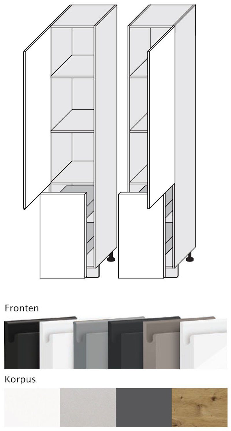Feldmann-Wohnen Apothekerschrank Avellino (1 Tür, 2 Einlegeböden, 1 Korbauszug, 1-St., moderne Optik, Griffmulden, Soft-Close) 40x59x207cm grifflos