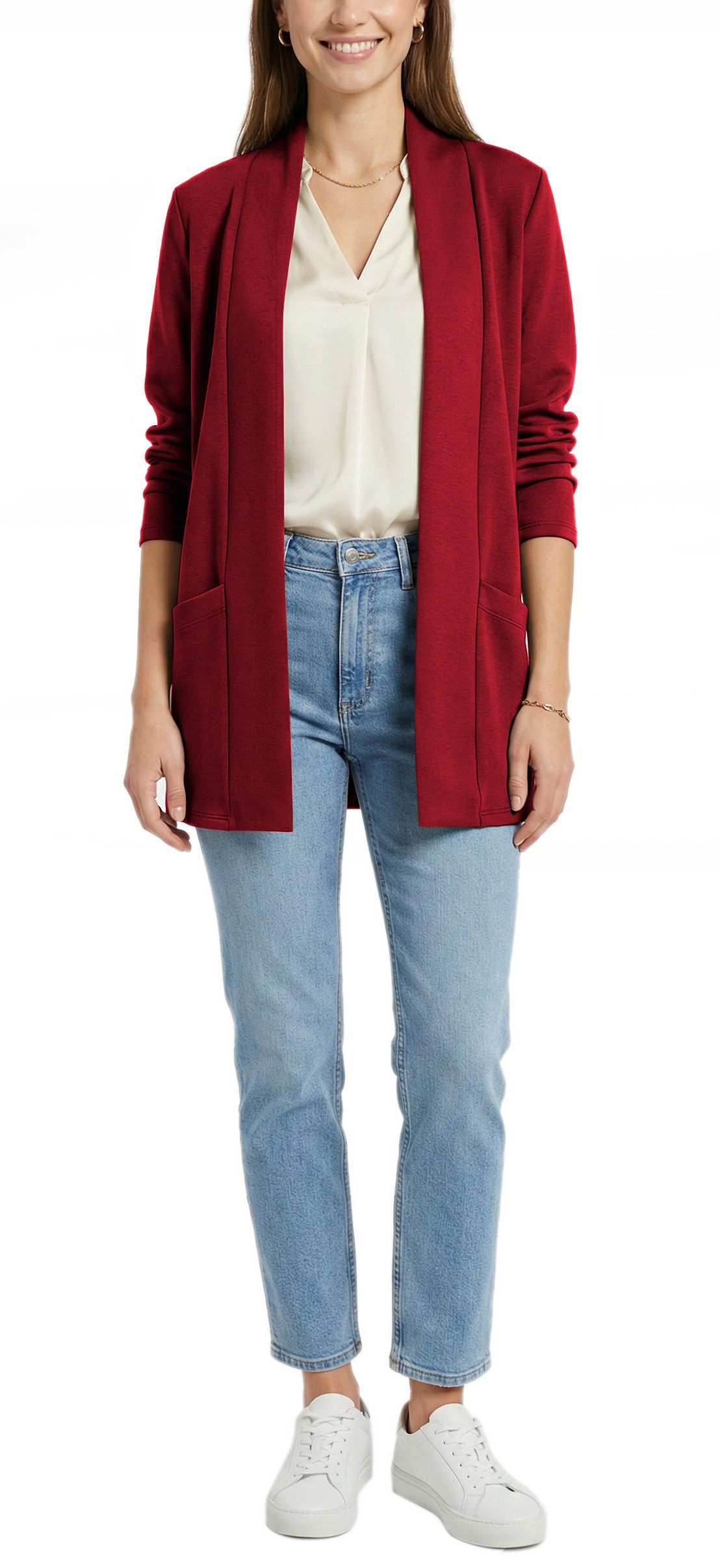 dy_mode Cardigan Damen Cardigan Langarm Übergangsjacke Blazer-Ersatz in Unifarben, offen getragen