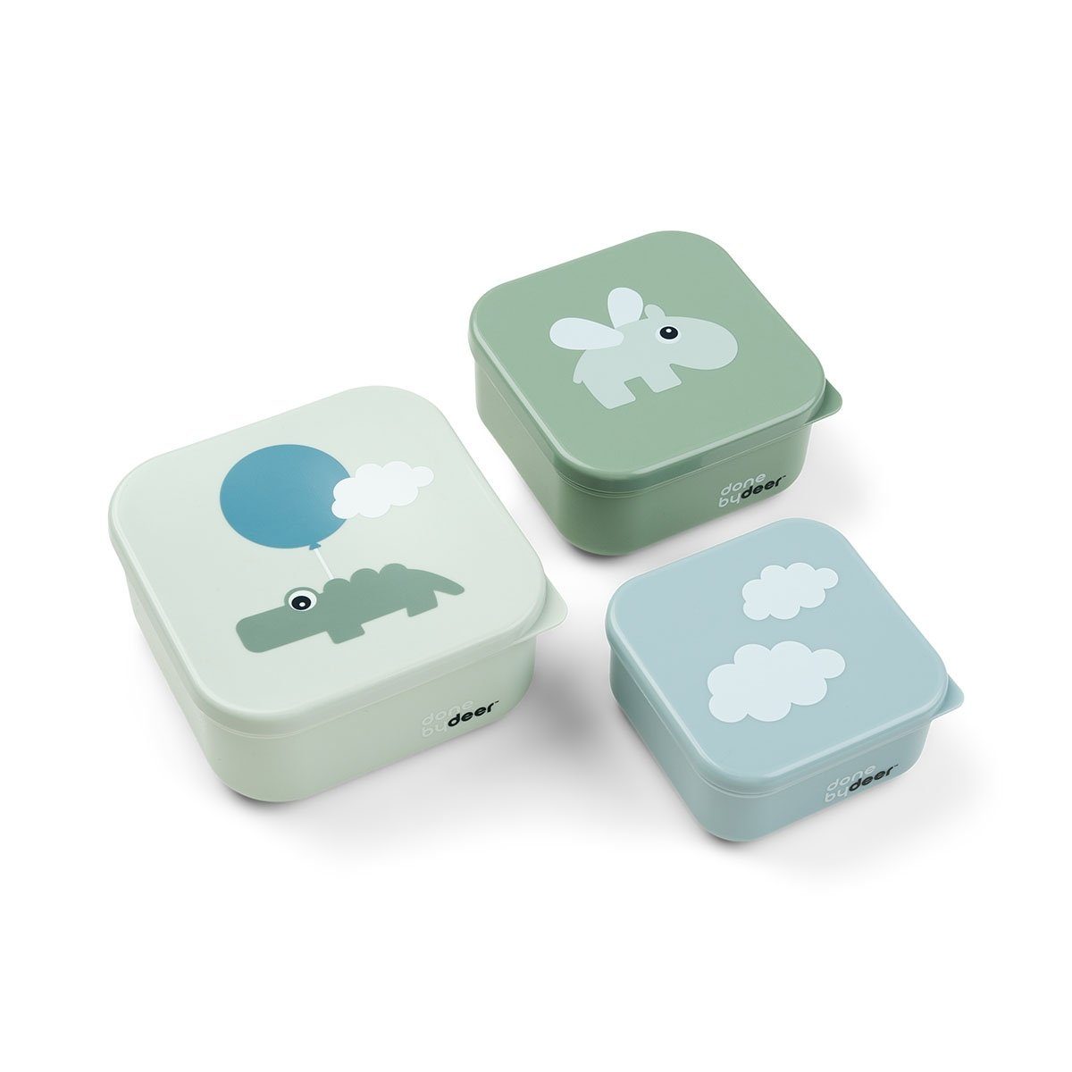 Done by Deer Lunchbox Brotbox Set Happy clouds Green Brotdose Vesperdose Kinder | Lunchboxen