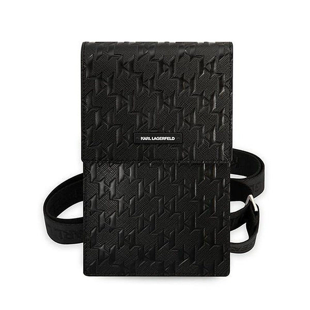 KARL LAGERFELD Handytasche Umhängetasche Schultertasche Smartphonetasche (Spar-Set, 1-tlg., 19 x 12 x 2 cm elegant), Magnetverschluss, abnehmbarer Riemen, 5 Fächer