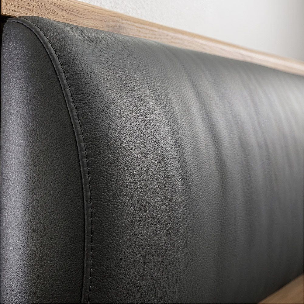 Lomadox Bett VIESTE-43, Bettanlage 160x200cm mit Nachttischen, Beleuchtung, graphit mit Eiche