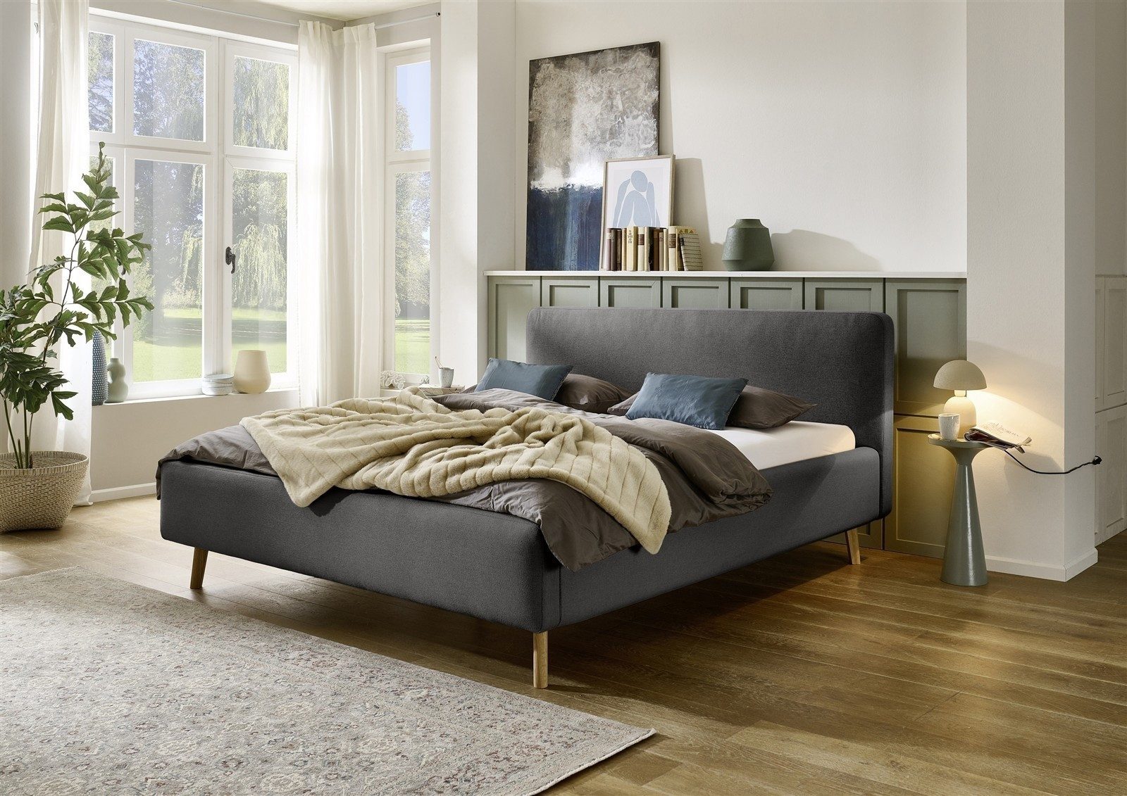 freiraum Polsterbett Mattis, Liegefläche 160x200 cm, Anthrazit, Stellmaß: 181x105x218cm (BxHxT)