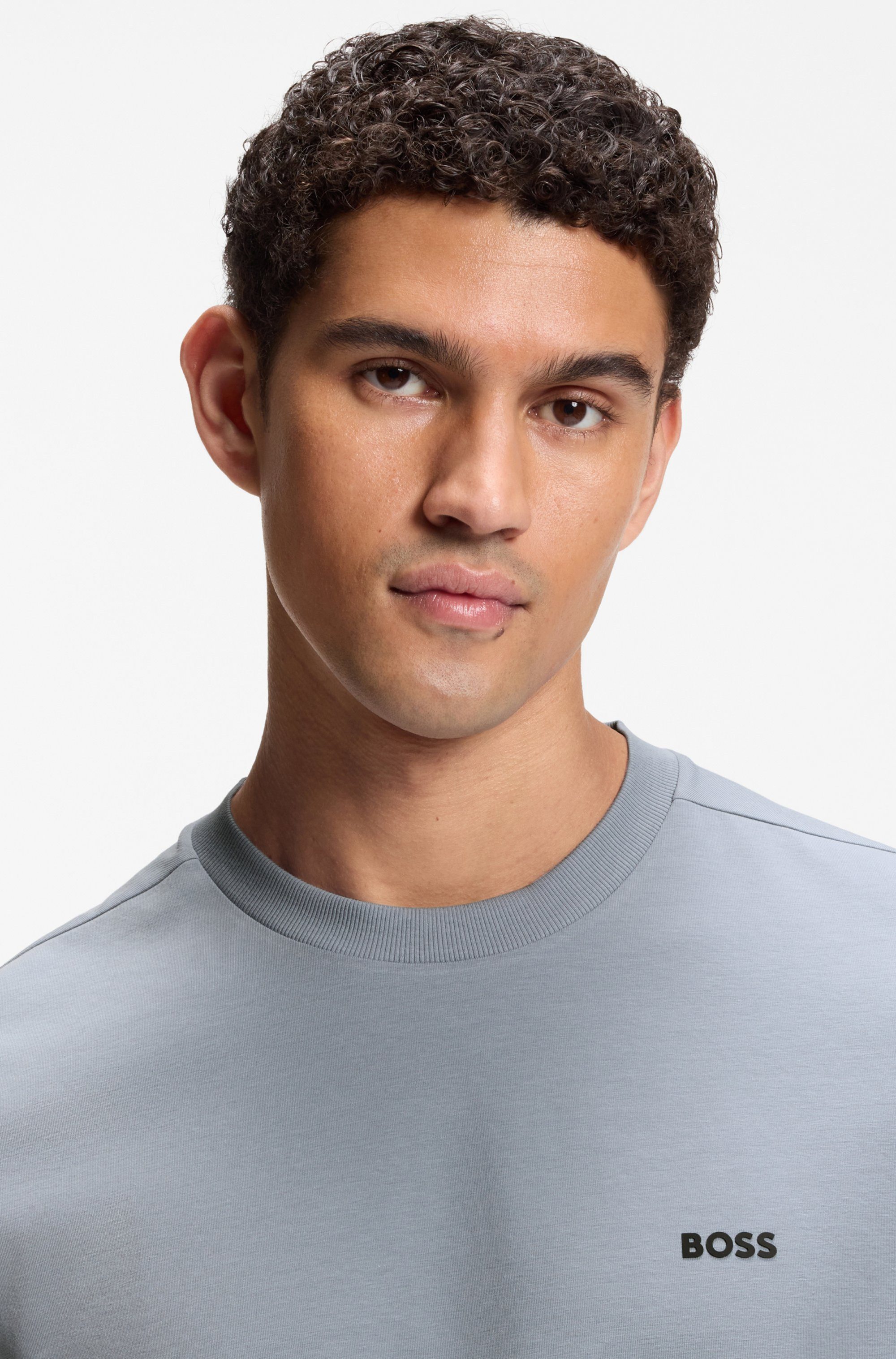 BOSS GREEN Rundhalsshirt Tee Regular Fit Stretch Jersey Cotton, Logo on Chest, Rundhals