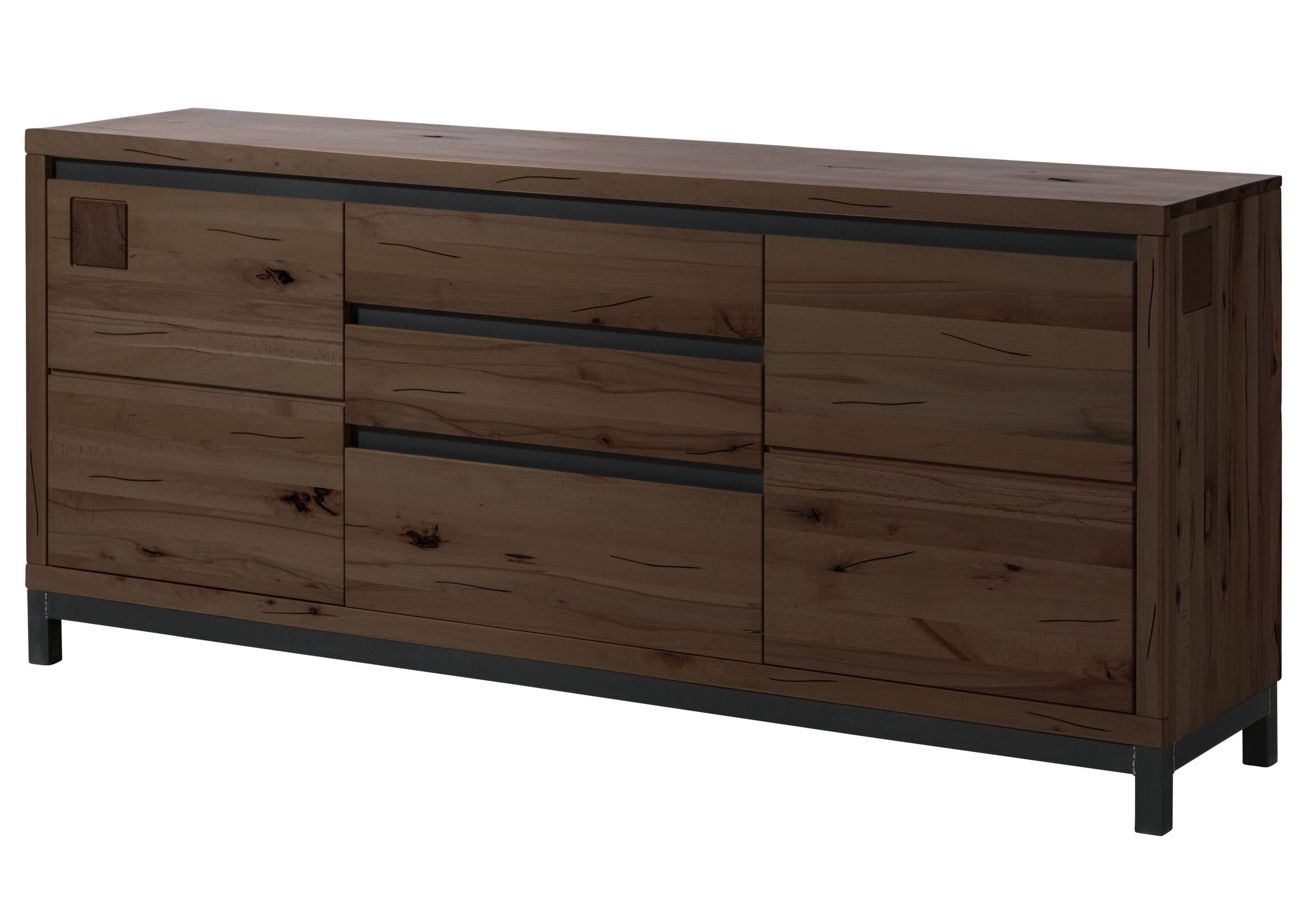 Massivmoebel24 Sideboard VILLANDERS (Massivholz), Kernbuche 190x45x85 tabacco braun geölt VILLANDERS #251