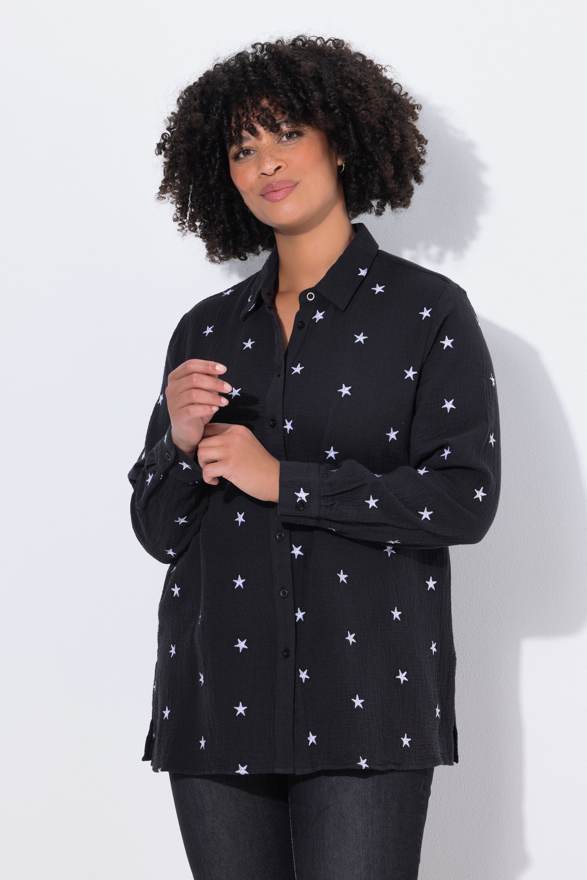Angel of Style Hemdbluse Musselin-Bluse oversized Sternen-Stickerei günstig online kaufen