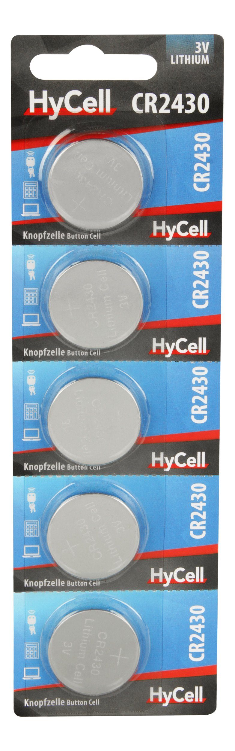 HyCell 5er Pack Lithium Knopfzellen CR2430 3V - Knopfbatterien - 5 Stück Knopfzelle