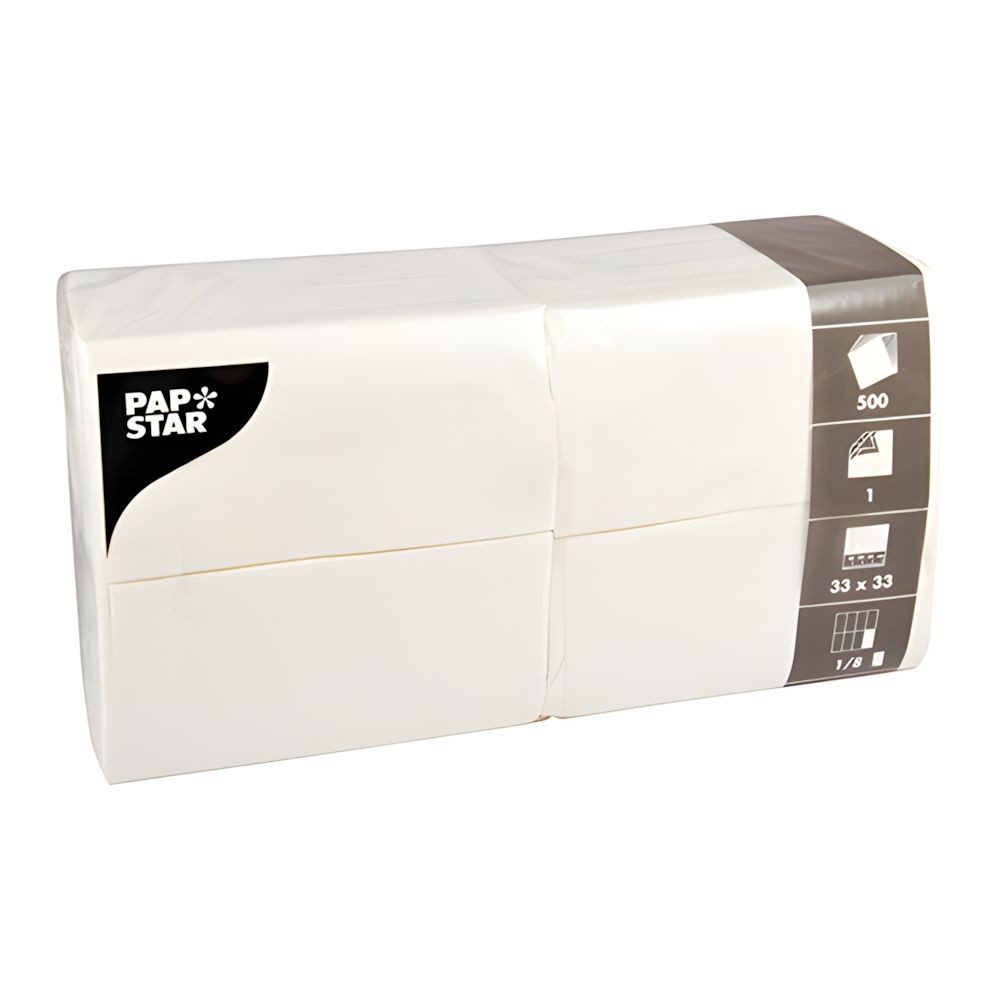 PAPSTAR Papierserviette Servietten, 1-lagig 1/8-Falz 33 cm x 33 cm weiss 500 Stk