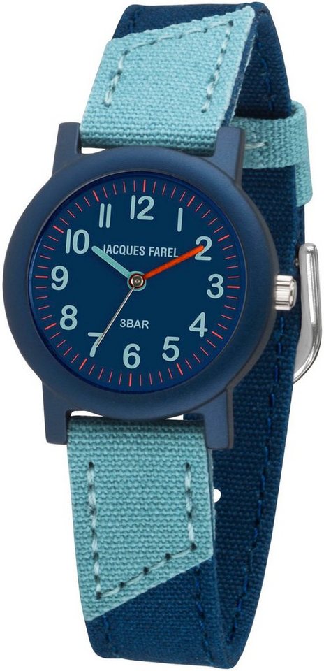 Jacques Farel Quarzuhr ORG 1466, ideal auch als Geschenk, Aluminiumgehäuse,  blau IP-beschichtet, Ø ca. 27 mm