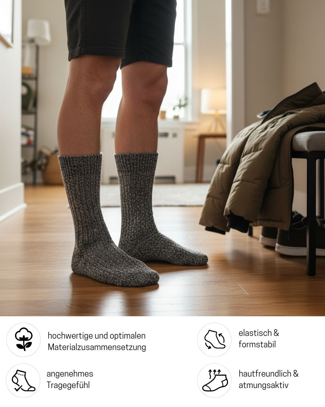 sockenkauf24 Norwegersocken 6 Paar warme Wintersocken Herren & Damen Wollsocken mit verstärkter Sohle in Schwarz Grau Anthrazit - 70301T – Bild 4 von 5