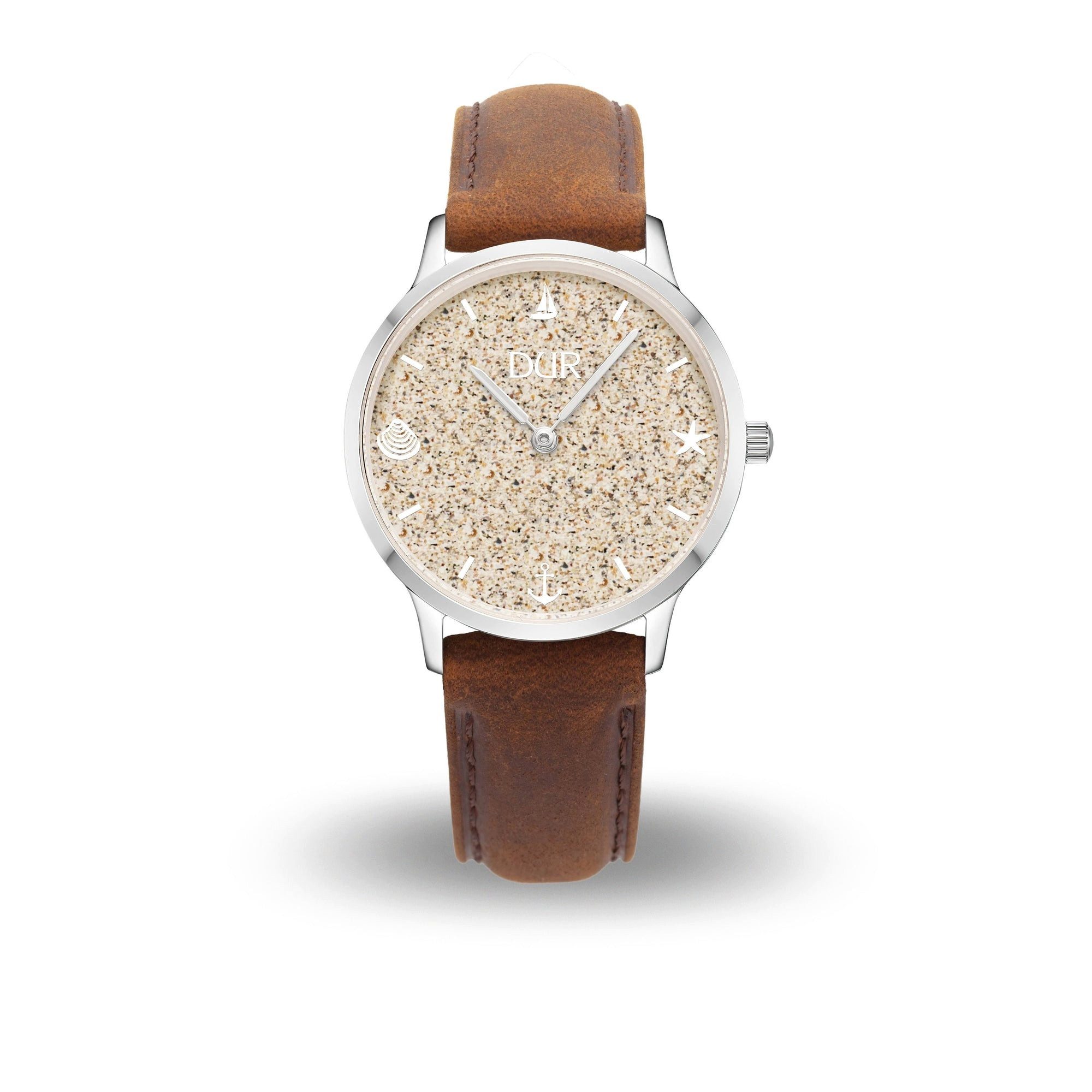 DUR Quarzuhr DUR Schmuck: Uhr 36er "Maritim" mit Strandsand, Lederband braun, DW023
