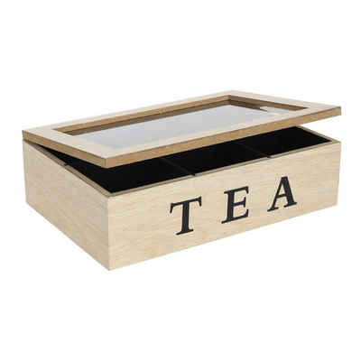 Neuetischkultur Vorratsdose Teebox mit 6 Kammern Holz Natur, Holz, (Stück, 1-tlg., 1 Vorratsdose), Teebeutelkiste mit Sichtfenster Teedose