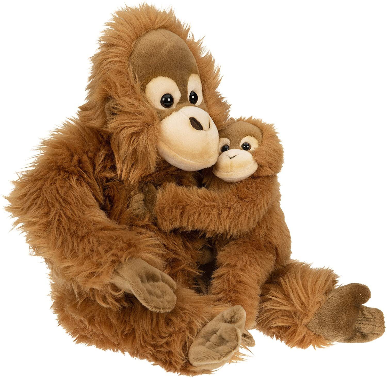 Uni-Toys Kuscheltier Orang-Utan mit Baby, sitzend - 30 cm (Höhe) - Plüsch-Affe - Plüschtier, zu 100 % recyceltes Füllmaterial