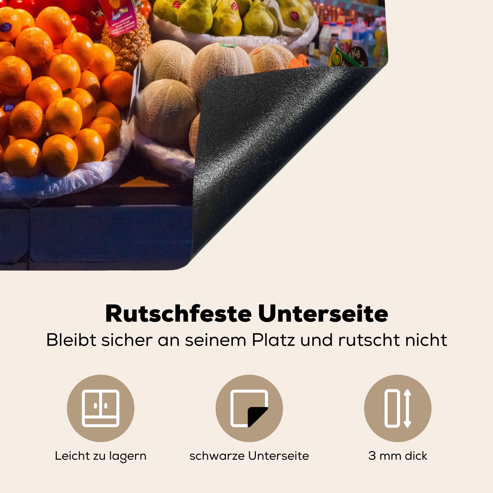 MuchoWow Herdblende-/Abdeckplatte Mobile - Arbeitsfläche Markt cm, - nutzbar, Stand tlg), Ceranfeldabdeckung Obst 60x52 - Vinyl, (1 Frankreich