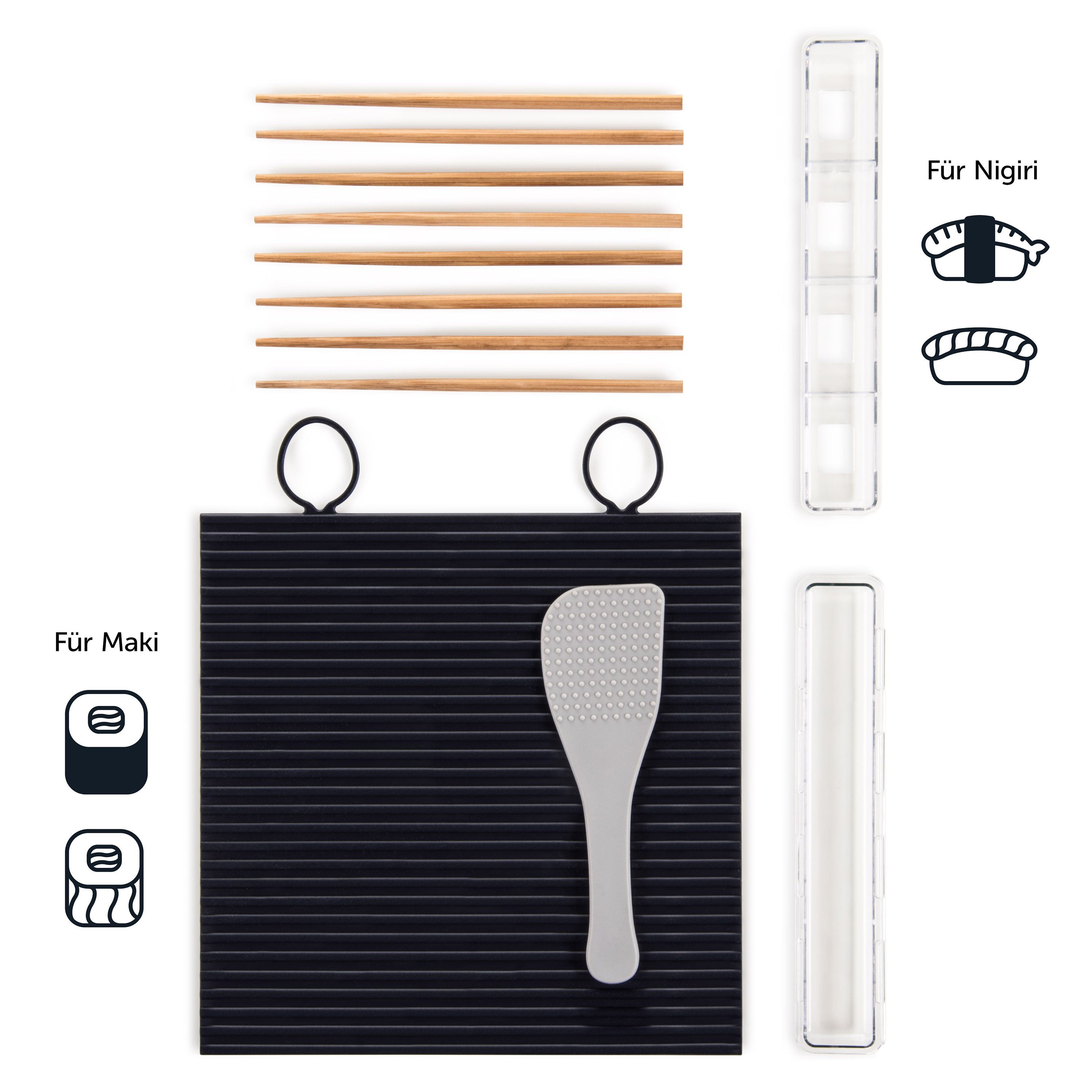 Blumtal Sushi-Roller Sushi Set - Silikonmatte, Stäbchen und Reislöffel, (Set 7-tlg), Spülmaschinenfest