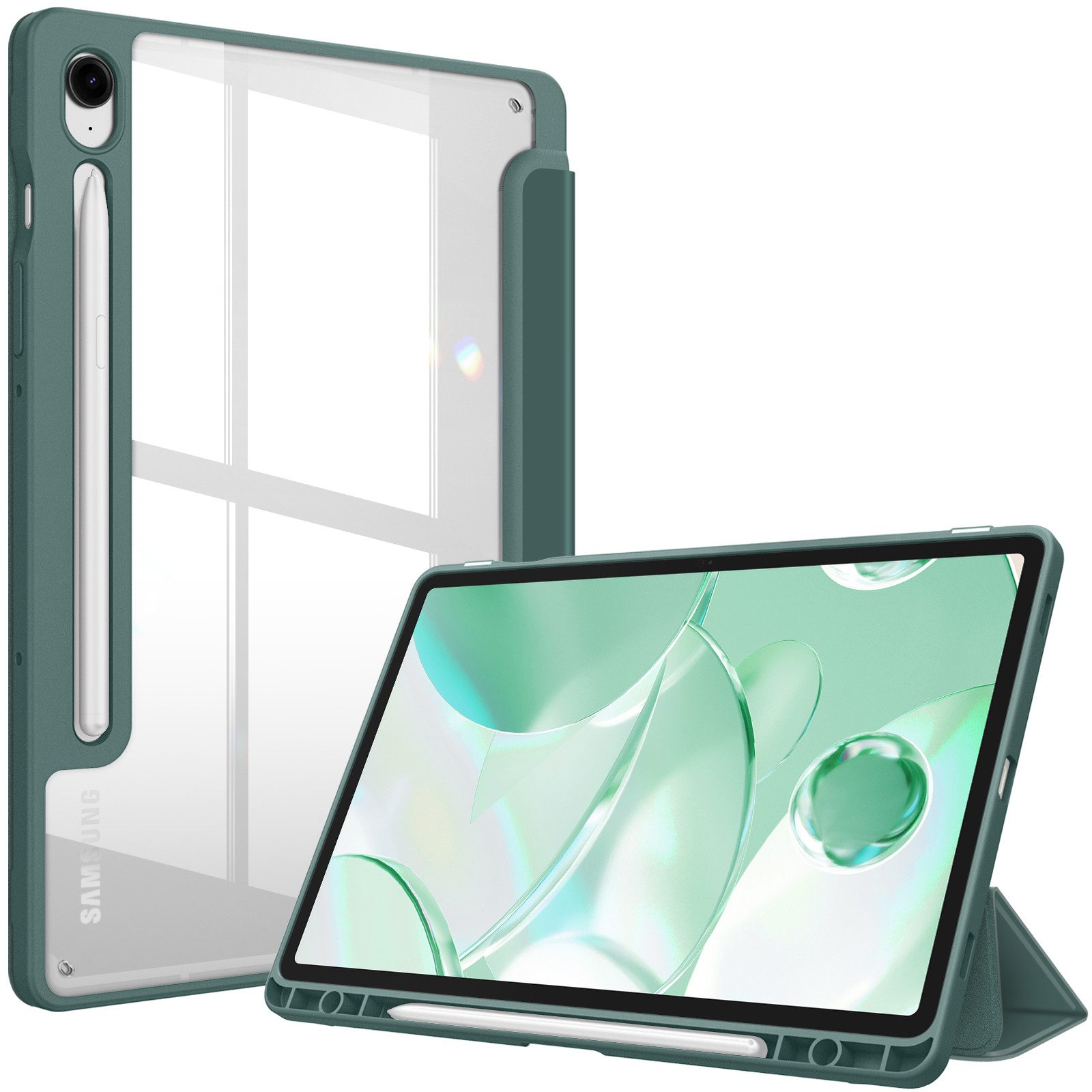 Fintie Tablet-Hülle für Samsung Galaxy Tab S10 Lite/S10 FE/S9 FE 10.9 Zoll & S9 11 Zoll, mit Stifthalter - Stoßfeste Schutzhülle mit transparenter Hartschale