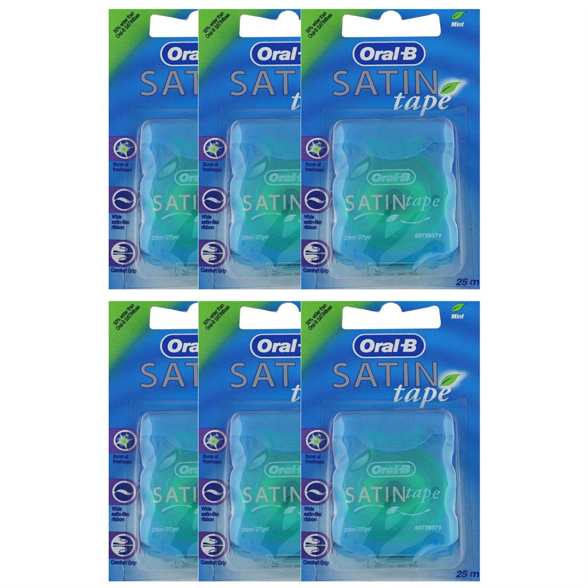 Oral-B Zahnseide 6 x Oral-B SATINtape Zahnseide Mint je 25m Sanft zum Zahnfleisch