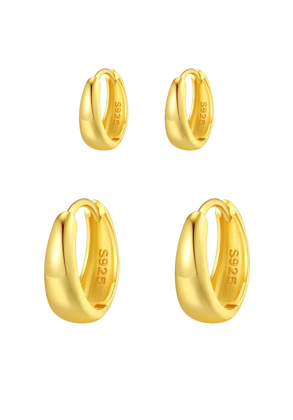 Hey Happiness Creolen-Set Trendige Kuppel Ohrringe, 925er Silber 18K Roségold vergoldet, Statement Geo 4er Ohrring Set, Klein Mittel Klappcreolen