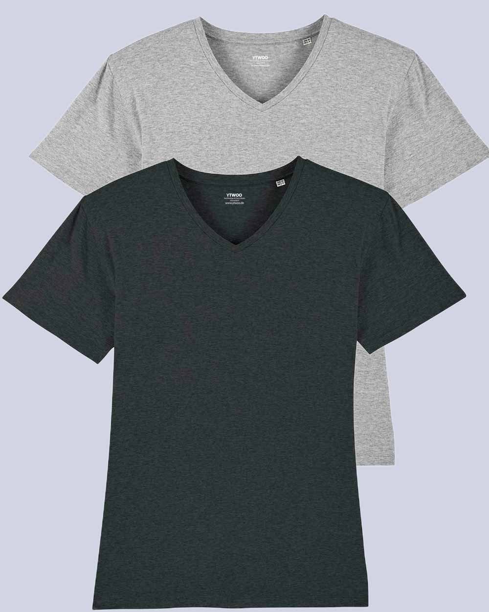 YTWOO T-Shirt 2er Pack V T-Shirt für Männer, Fair & Nachhaltig (Spar-Set, 2er Set) Dark Heather Grey/Heather Grey