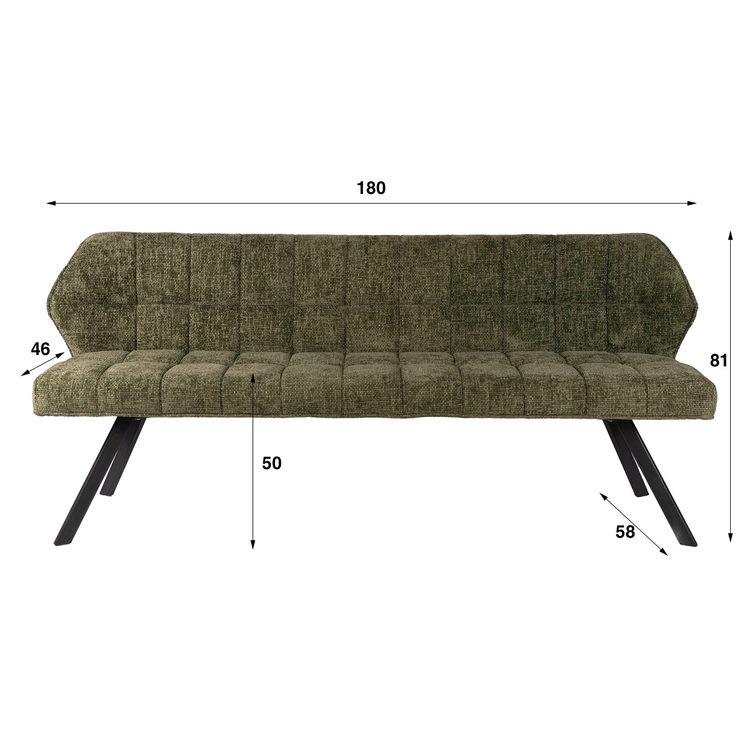 Maison ESTO Essbank Küchenbank RINO Esstischbank 180 cm grün weiches Chenille, frei im Raum stellbar - mit Rückenlehne